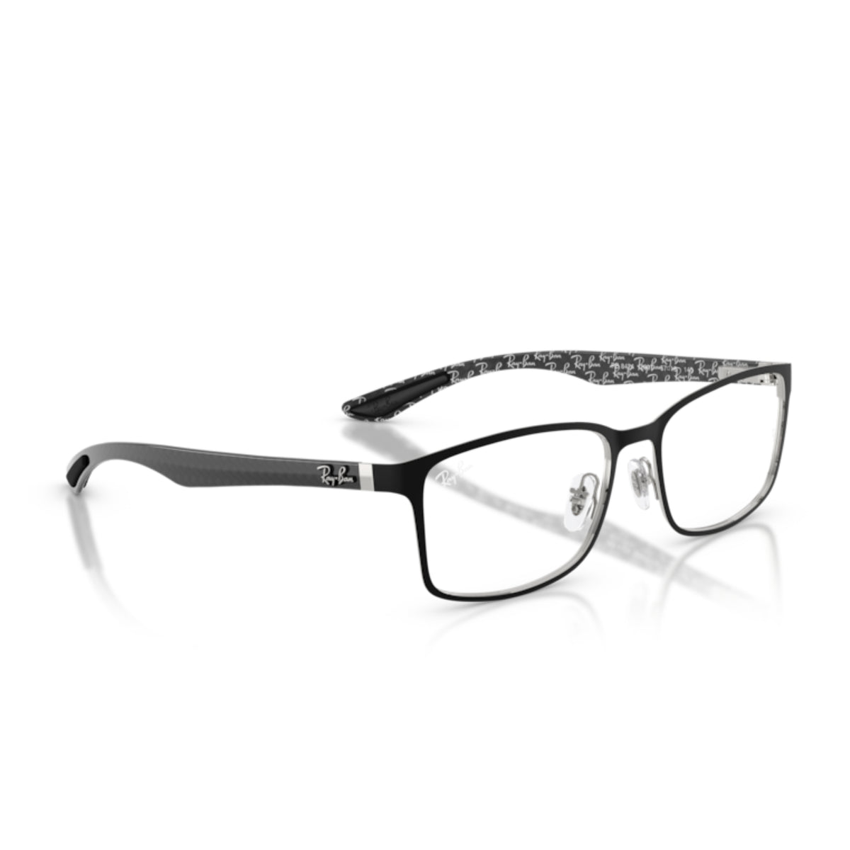 Ray-Ban RX8424 matte black & silver rectangle eyeglasses, angled view
