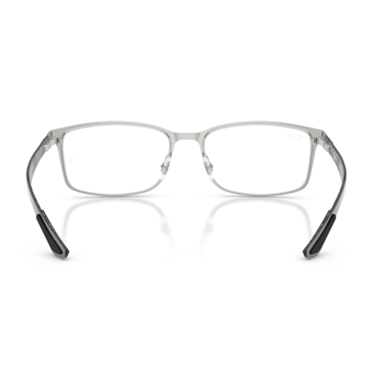 Ray-Ban RX8424 matte black & silver rectangle eyeglasses, back view of the frame and temples