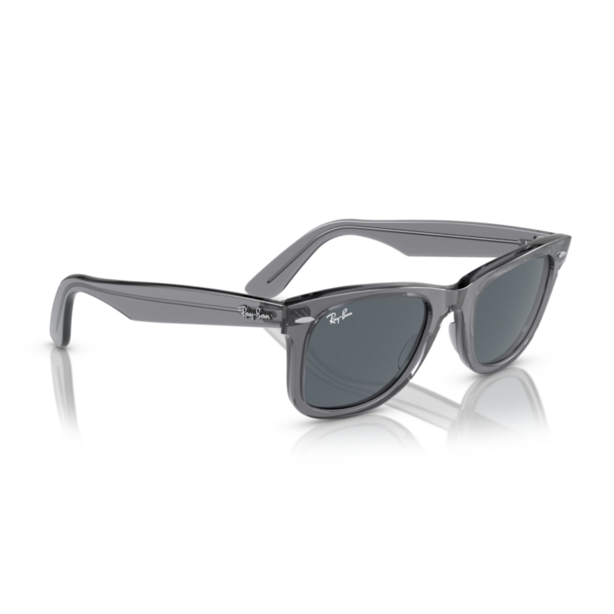 Ray-Ban Wayfarer RB2140 transparent gray sunglasses, angled view