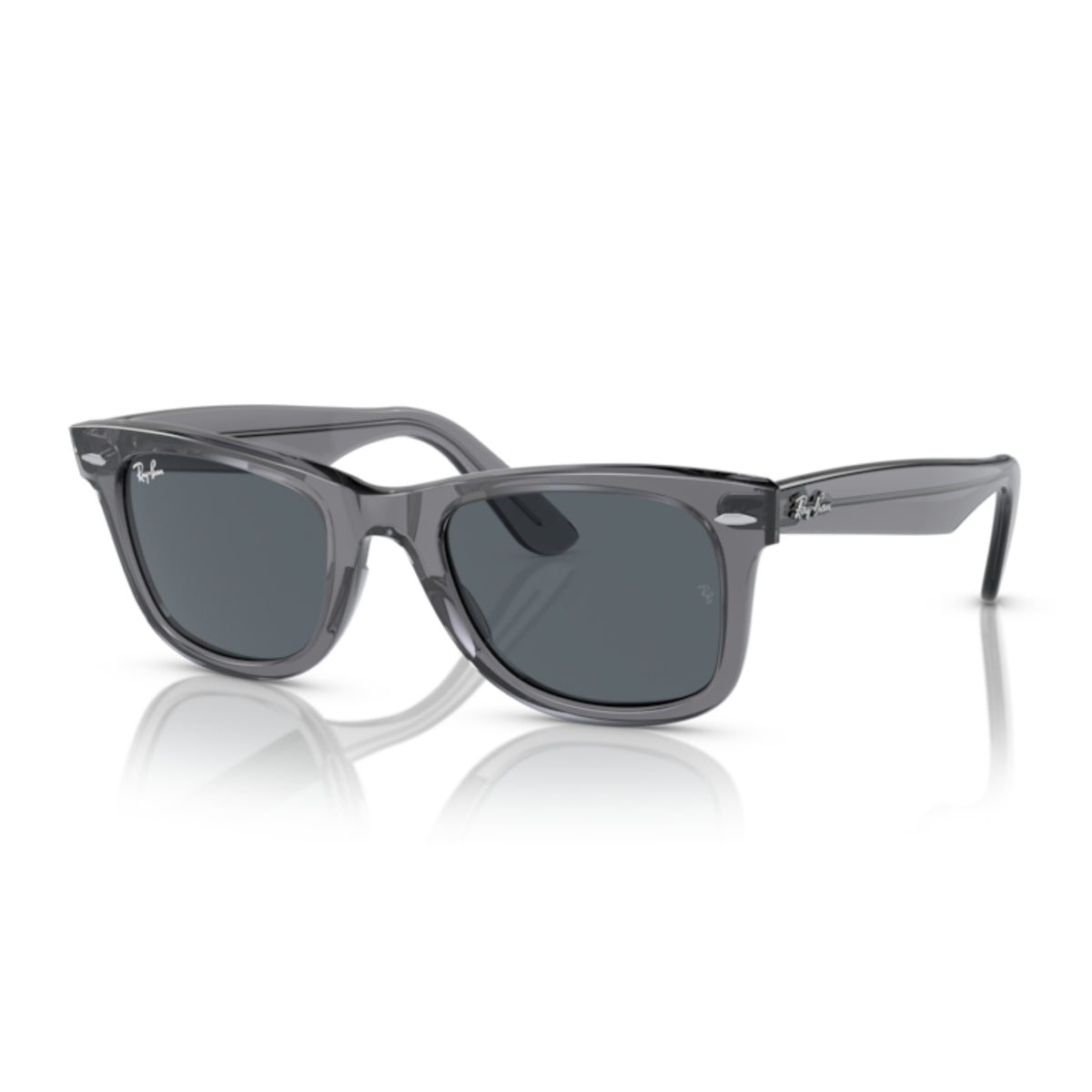 Ray-Ban Wayfarer RB2140 transparent gray sunglasses with blue lenses