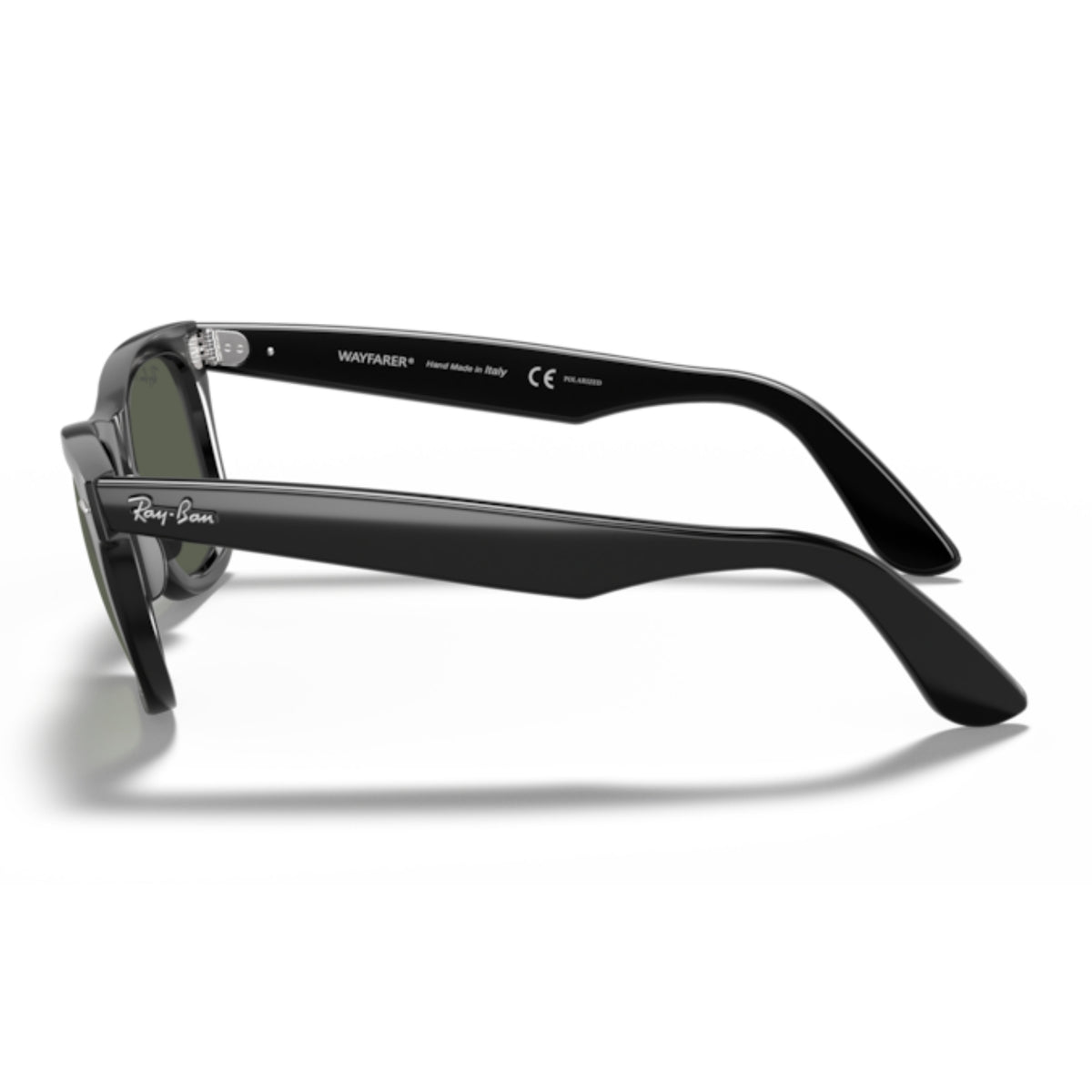 Ray-Ban Wayfarer RB2140 black sunglasses, side view of the temple