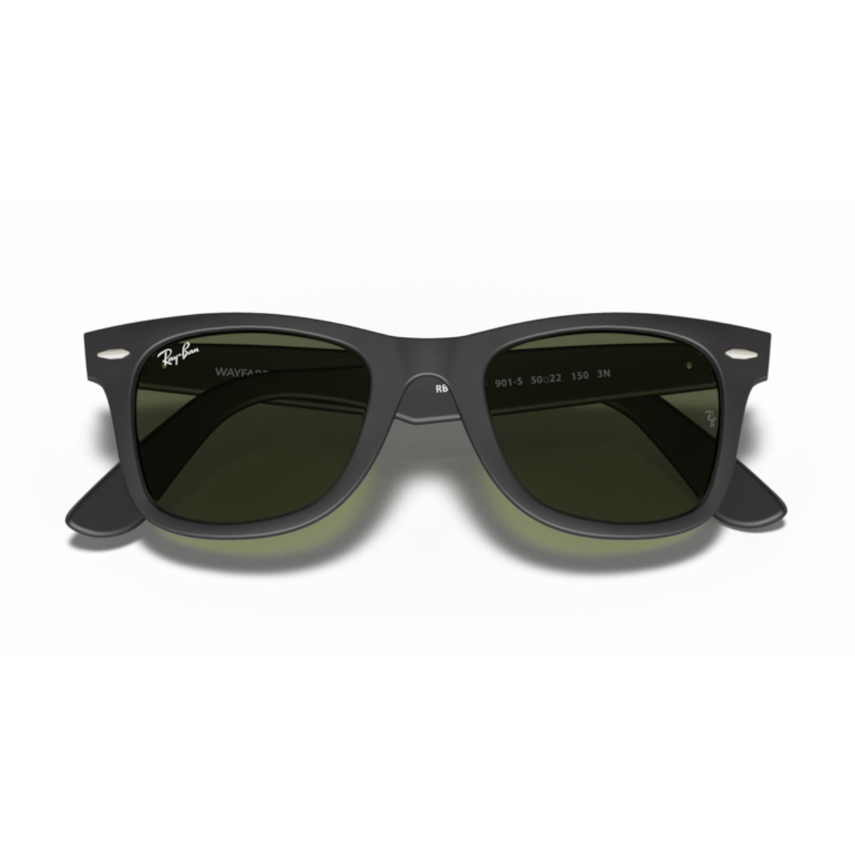 Ray-Ban Wayfarer RB2140F black sunglasses, front view with the temples folded