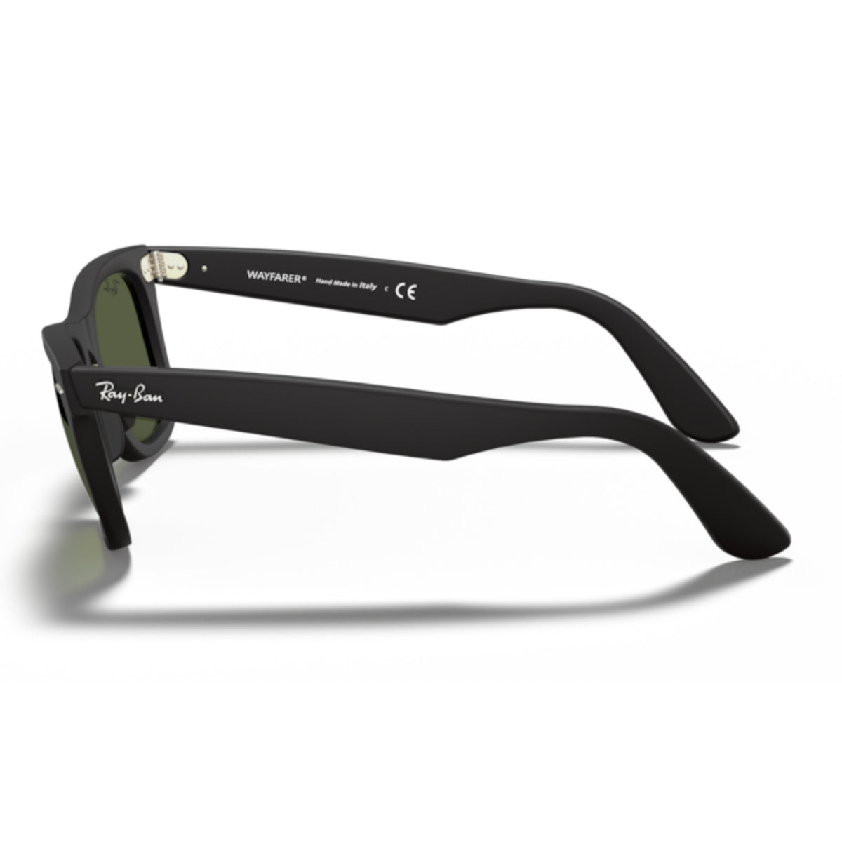 Ray-Ban Wayfarer RB2140F black sunglasses, side view of the temple