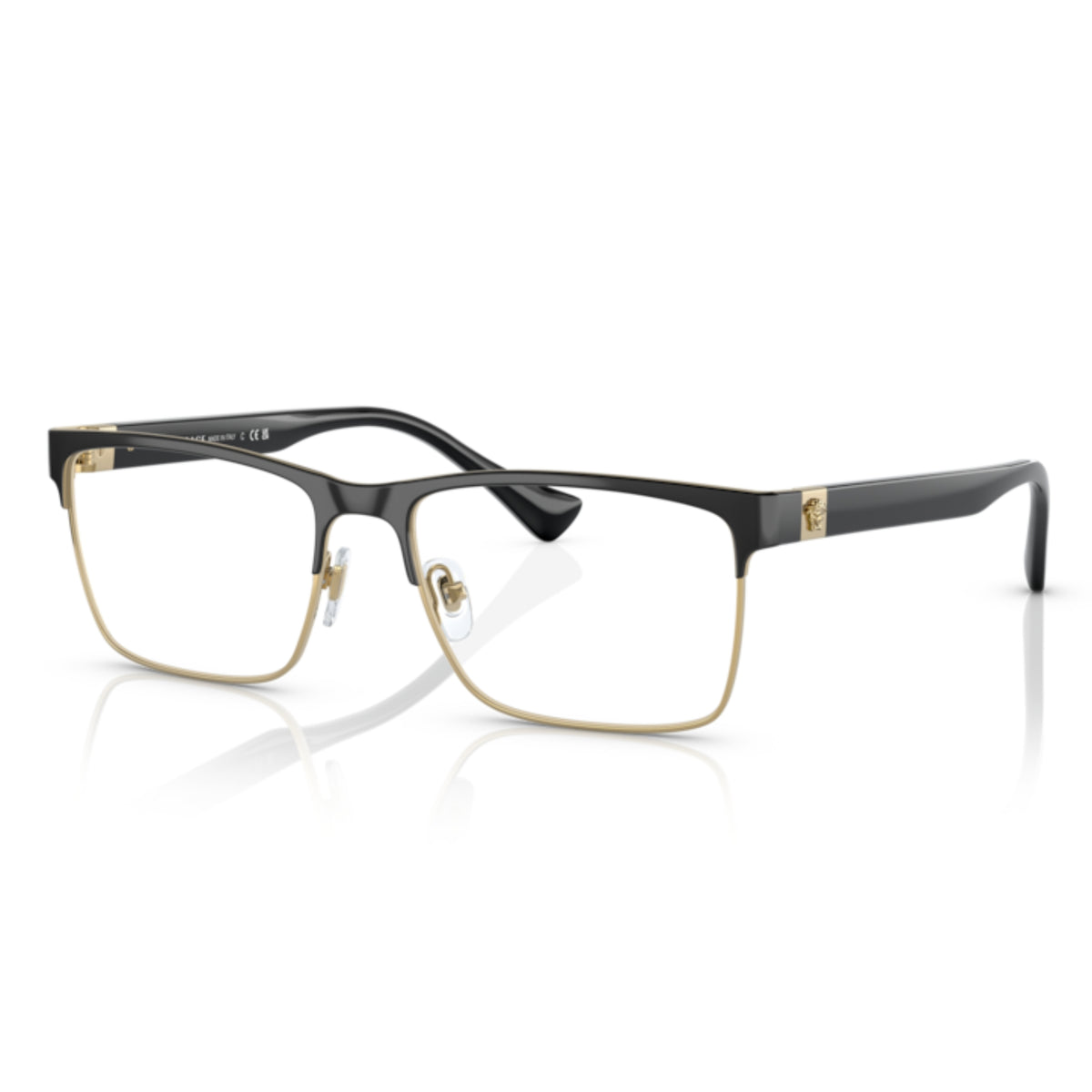 Versace VE1285 black rectangle eyeglasses with metal and plastic frame