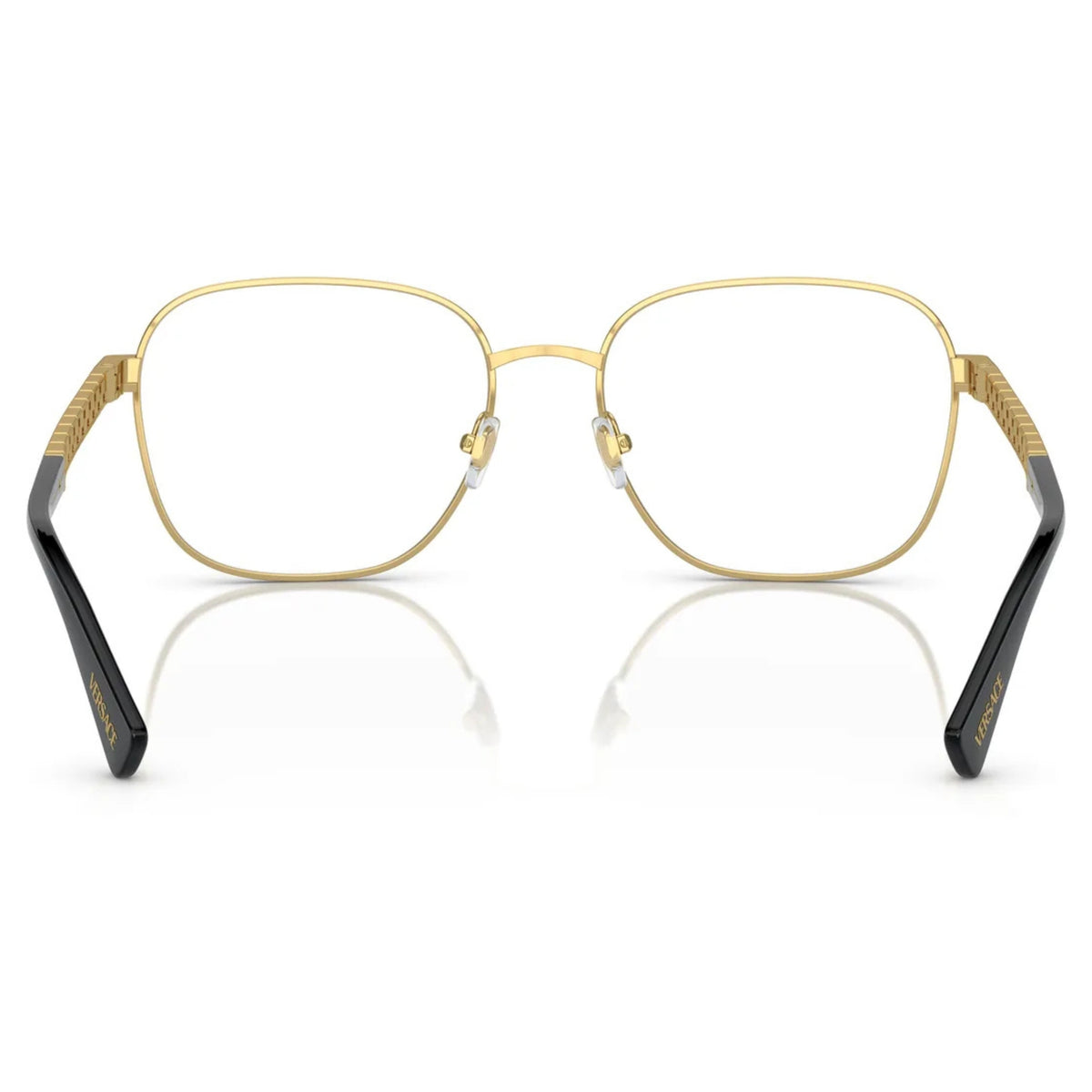 Versace VE1290 havana round eyeglasses, back view of the frame and temples