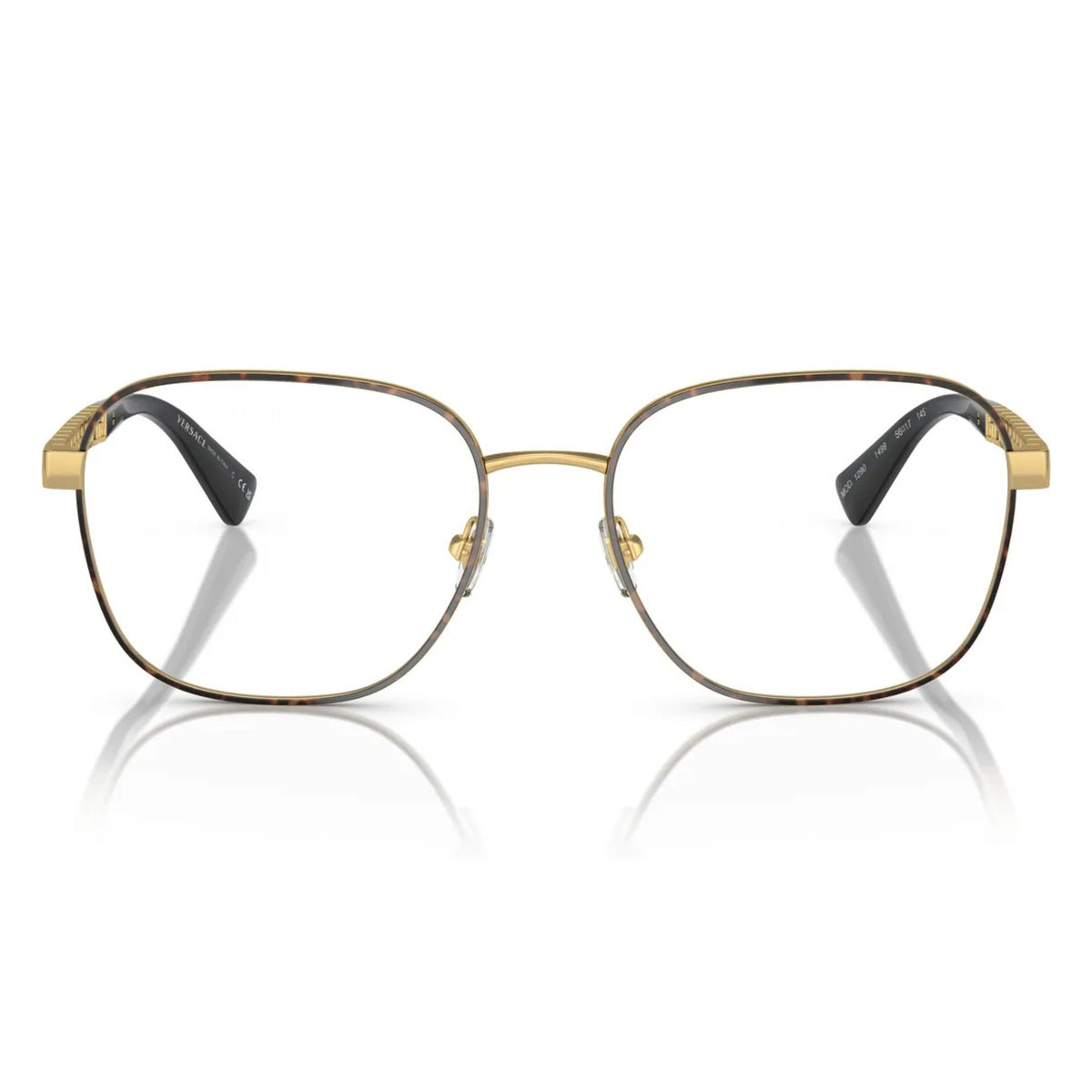 Versace VE1290 havana round eyeglasses, full-rim metal and plastic frame
