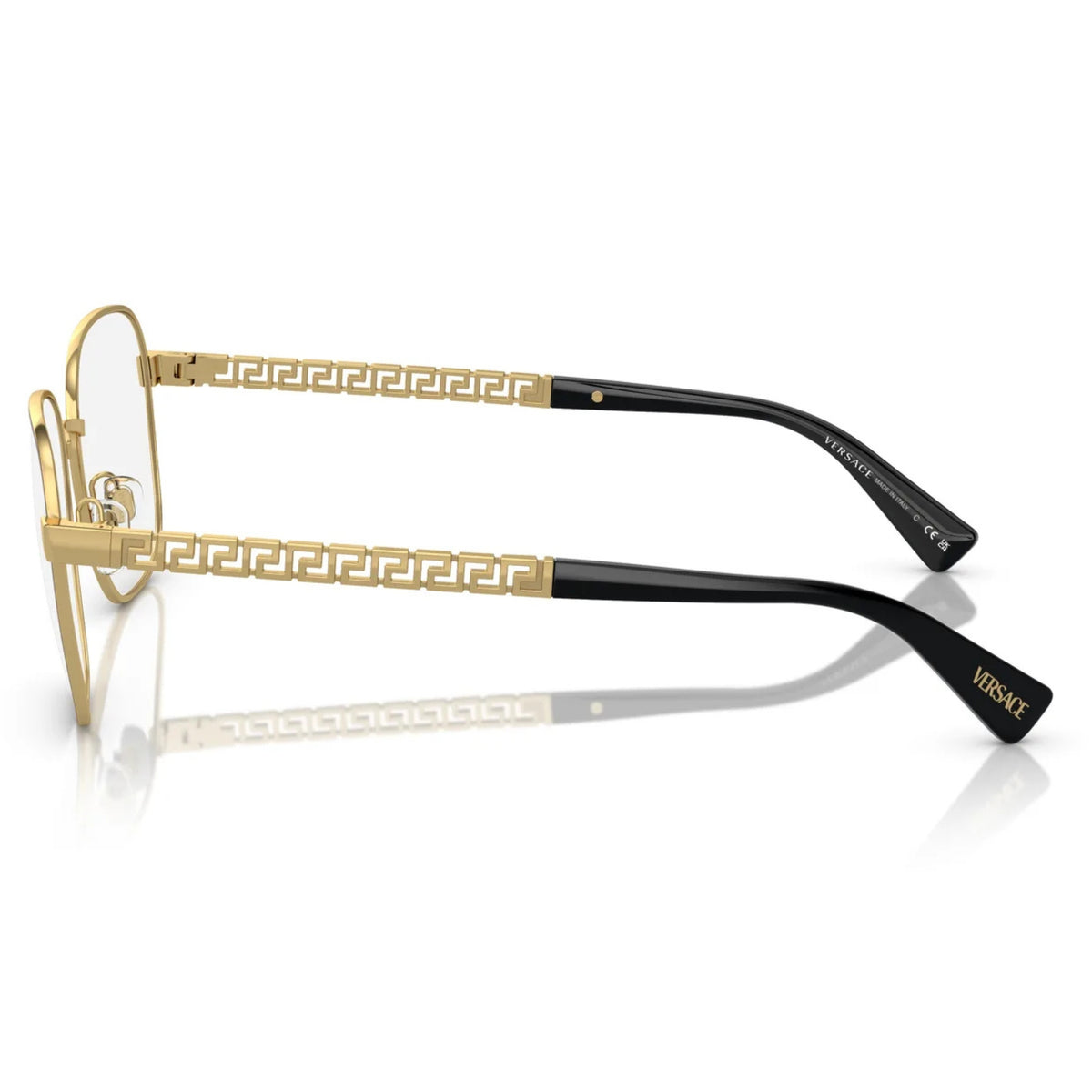 Versace VE1290 havana round eyeglasses, side view of the temple