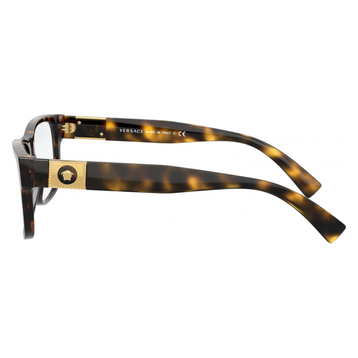 Versace VE3295 havana rectangle eyeglasses, side view of the temple