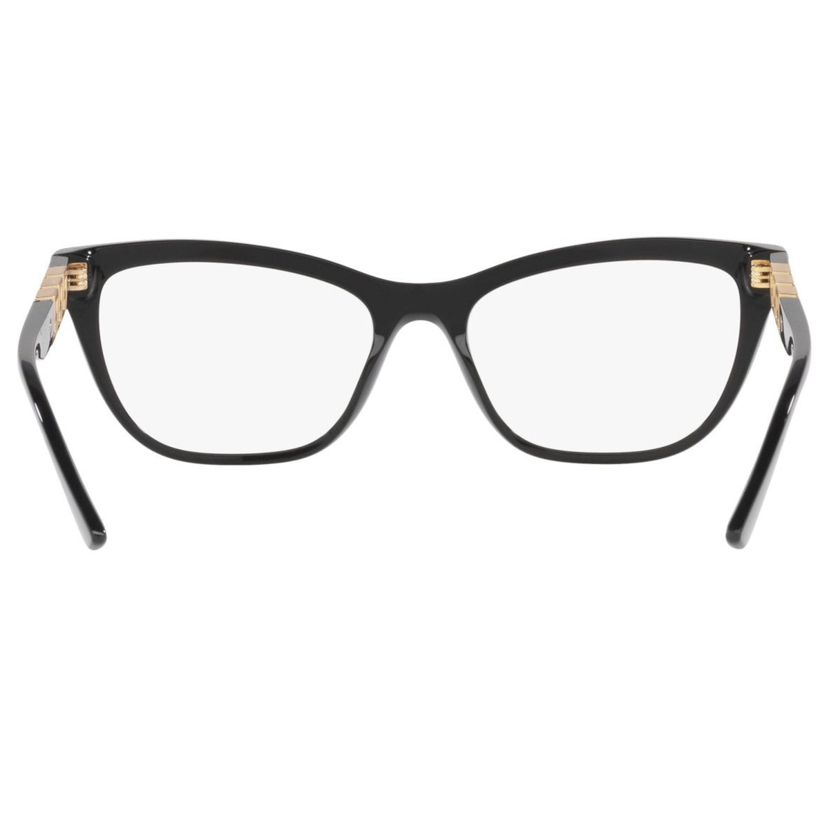 Versace VE3318 black square eyeglasses, back view of the frame and temples
