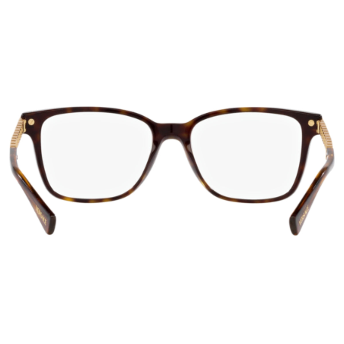 Versace VE3340U havana square eyeglasses, back view of the frame and temples