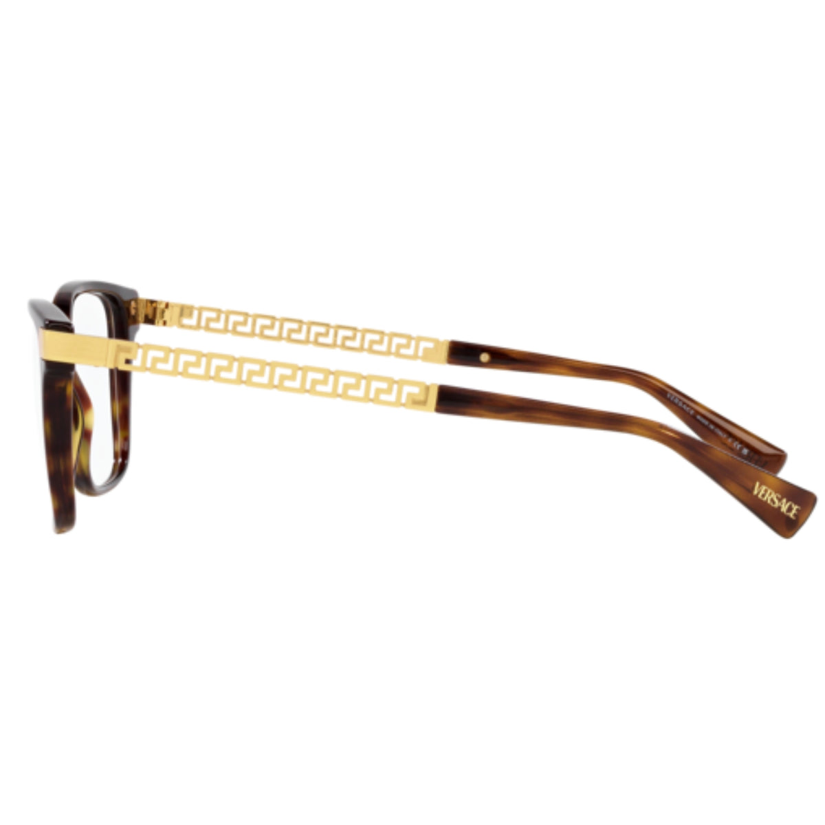Versace VE3340U havana square eyeglasses, side view of the temple