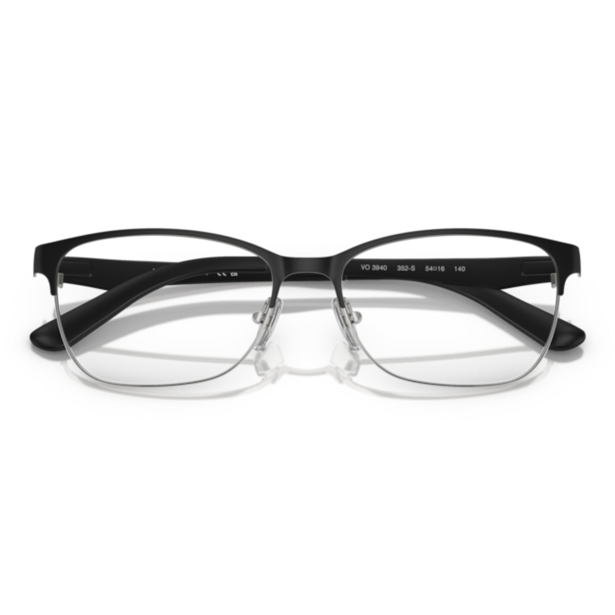 Vogue VO3940 matte black square eyeglasses, front view with the temples folded