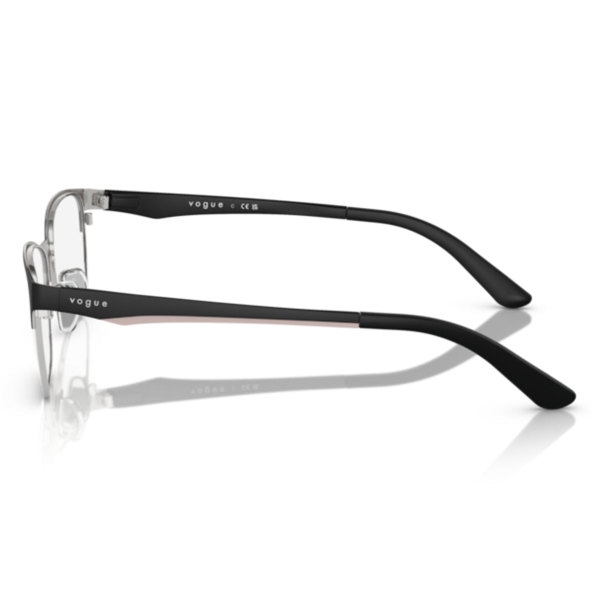 Vogue VO3940 matte black square eyeglasses, side view of the matte black temple