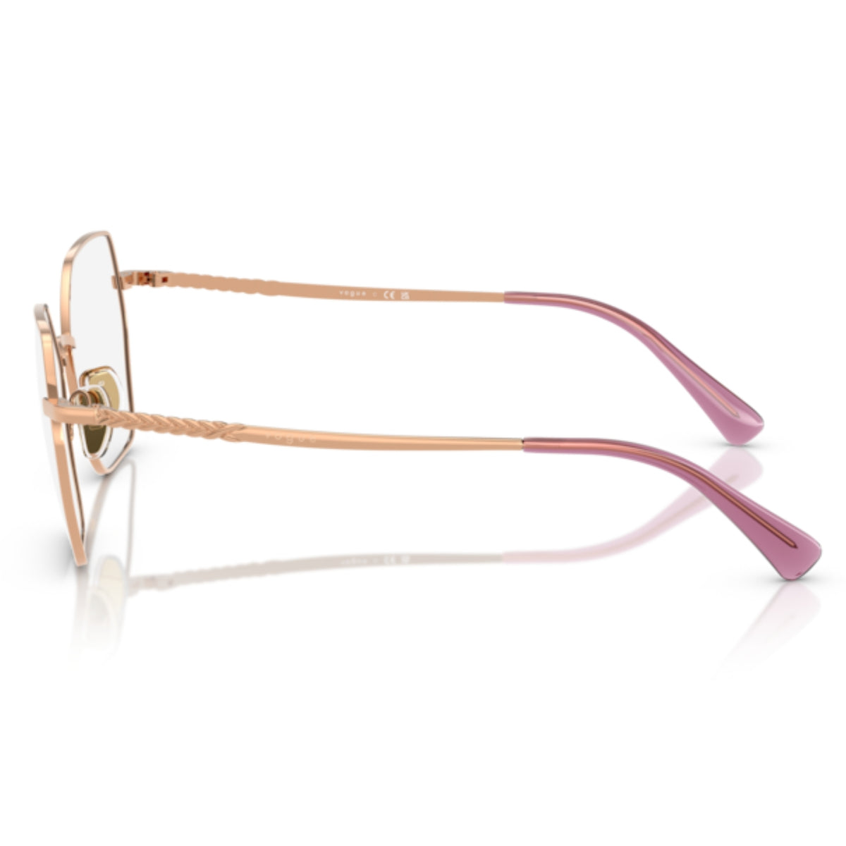 Vogue VO4196 rose gold geometric eyeglasses, side view of the rose gold temple