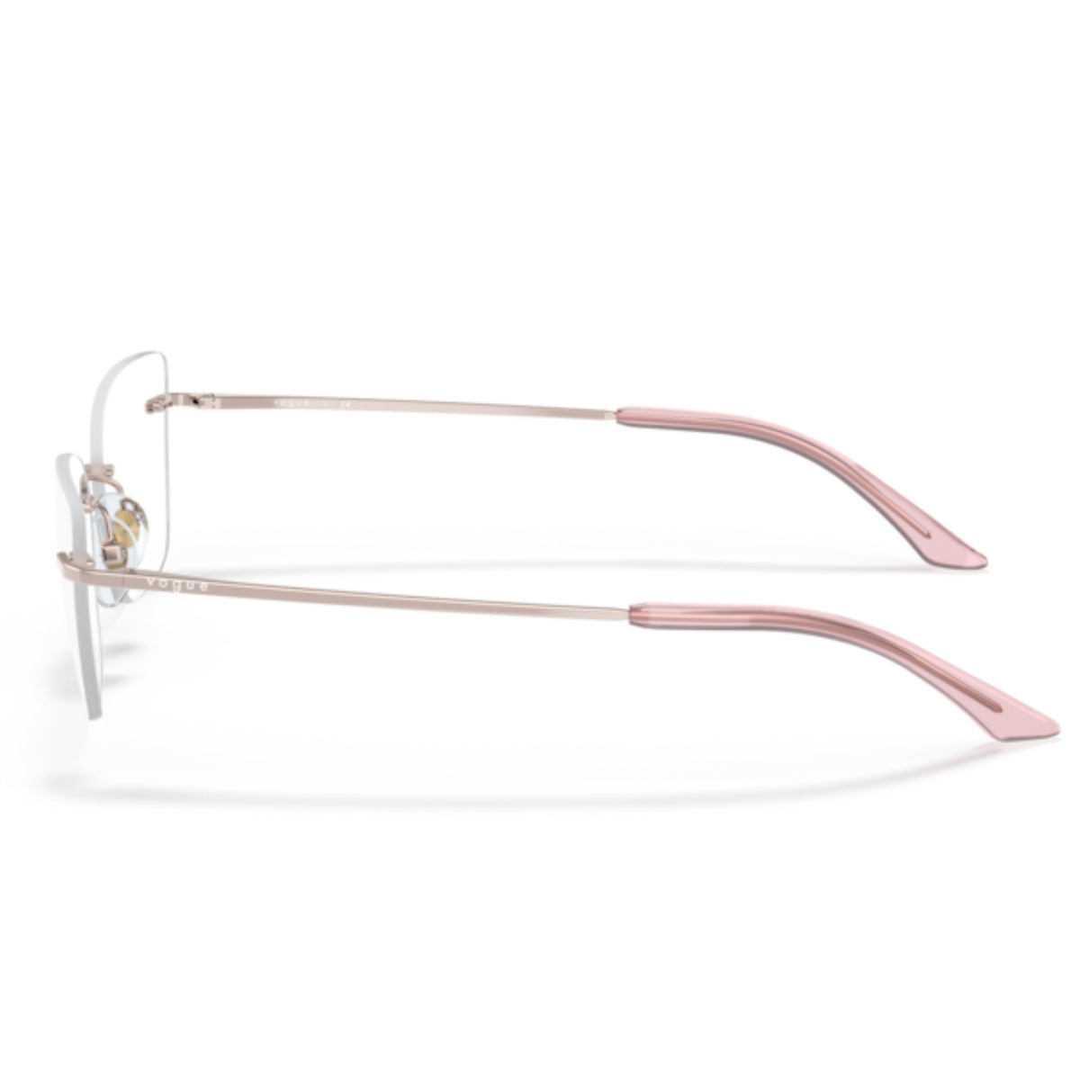Vogue VO4202I milky pink rimless eyeglasses, side view of the milky pink temple