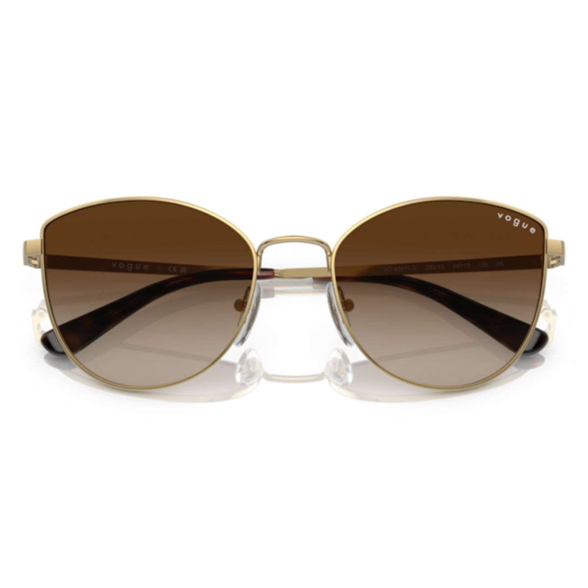 Vogue VO4211S gold cat-eye sunglasses, front view with the temples folded