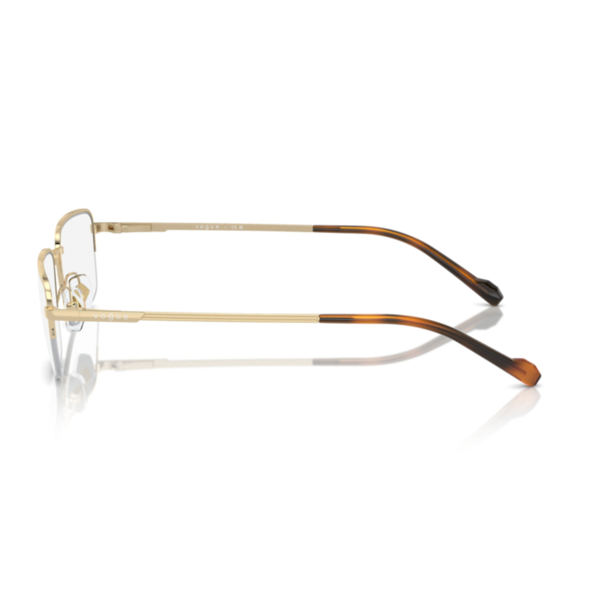 Vogue VO4299I pale gold rectangle eyeglasses, side view of the pale gold temple