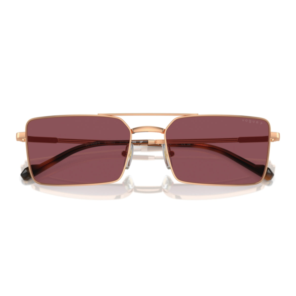 Vogue VO4309S rose gold rectangle sunglasses, front view with the temples folded
