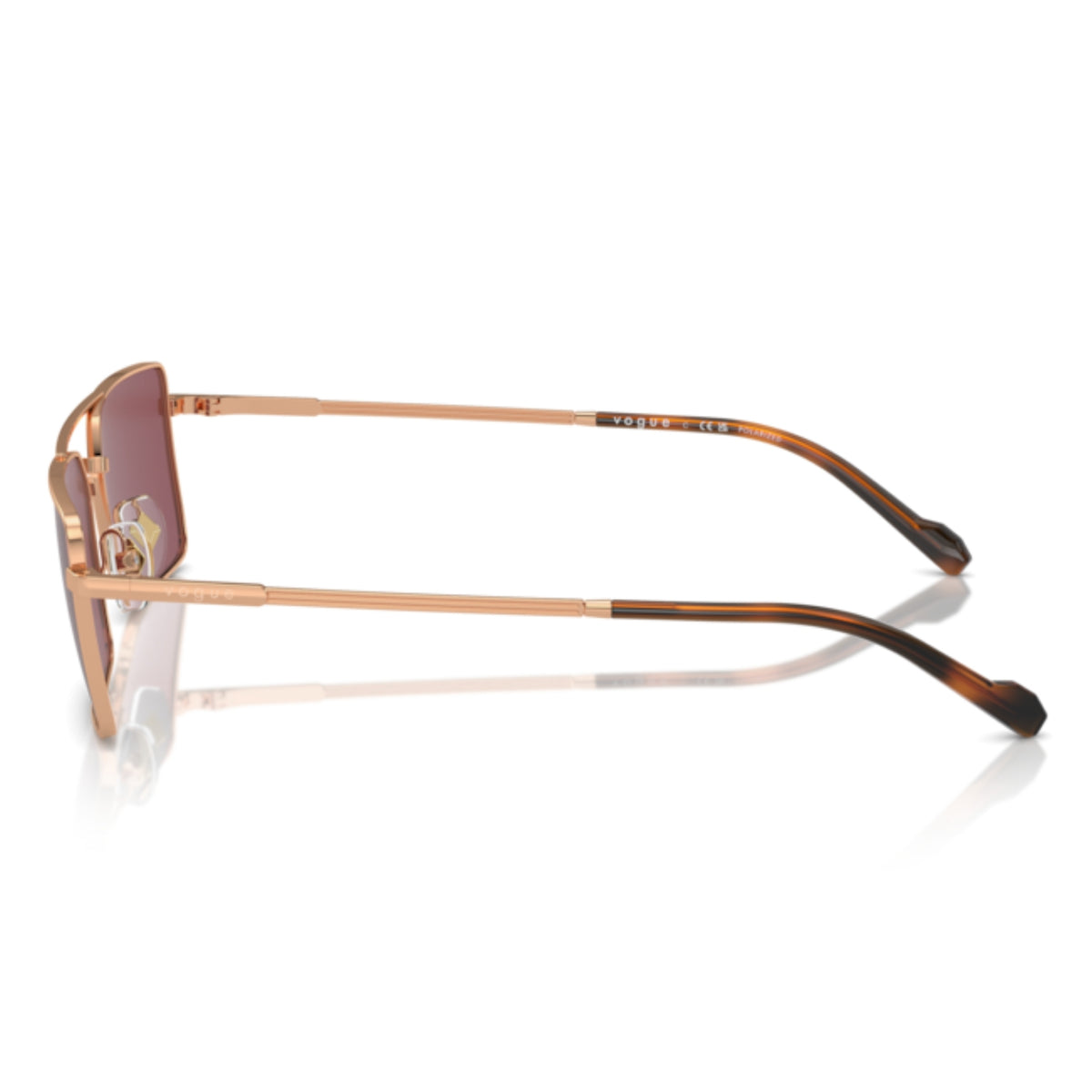 Vogue VO4309S rose gold rectangle sunglasses, side view of the rose gold temple