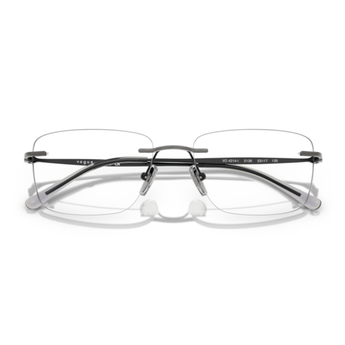 Vogue VO4314I antique silver rimless eyeglasses, front view with the temples folded