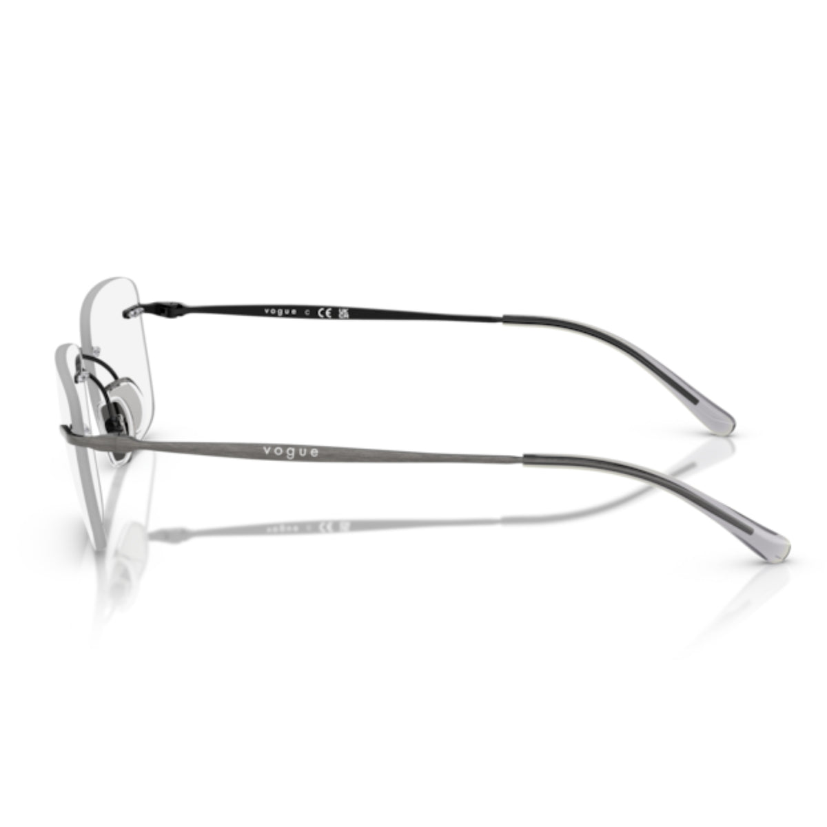 Vogue VO4314I antique silver rimless eyeglasses, side view of the antique silver temple