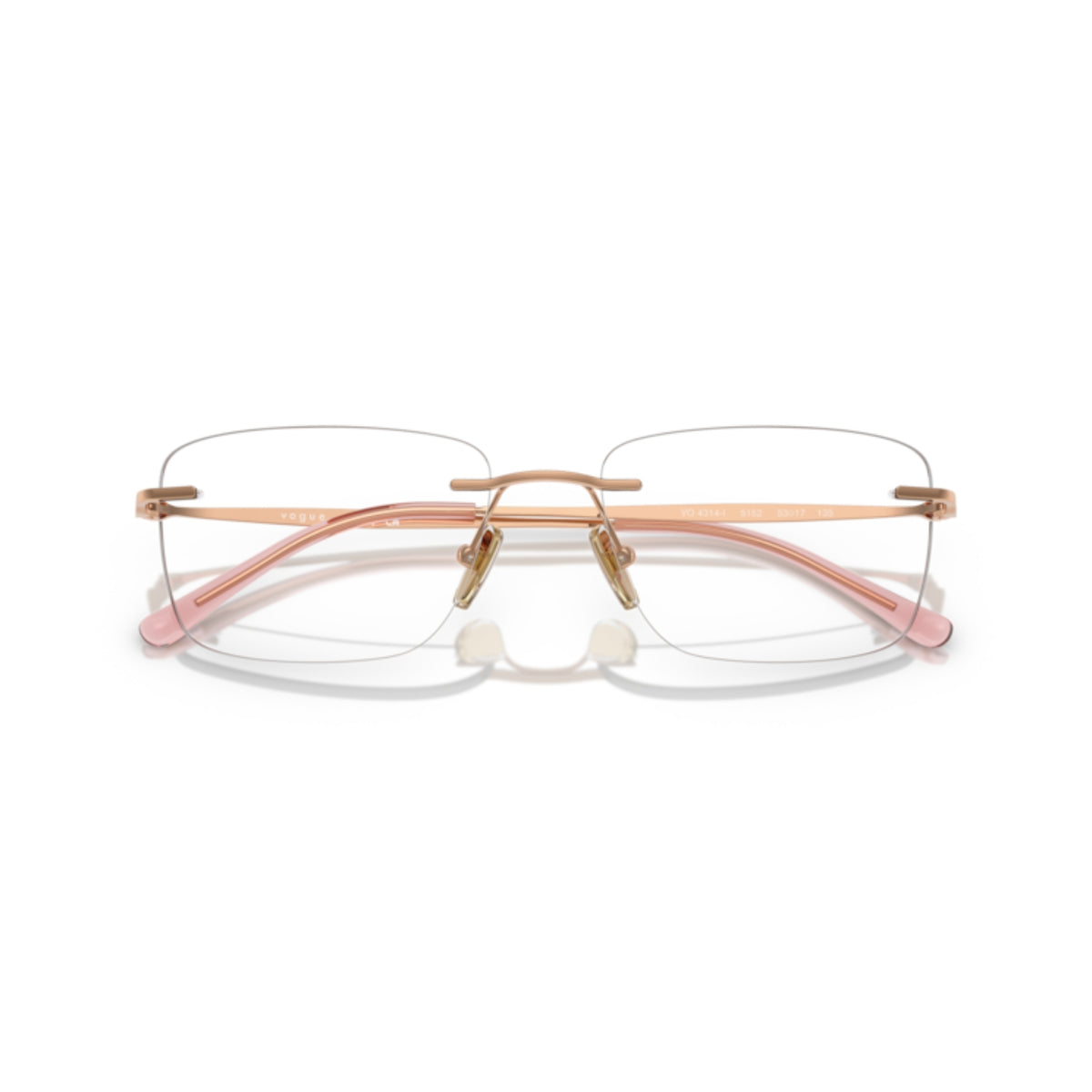 Vogue VO4314I rose gold rimless eyeglasses, front view with the temples folded
