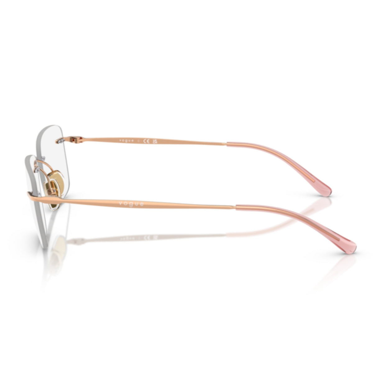 Vogue VO4314I rose gold rimless eyeglasses, side view of the rose gold temple