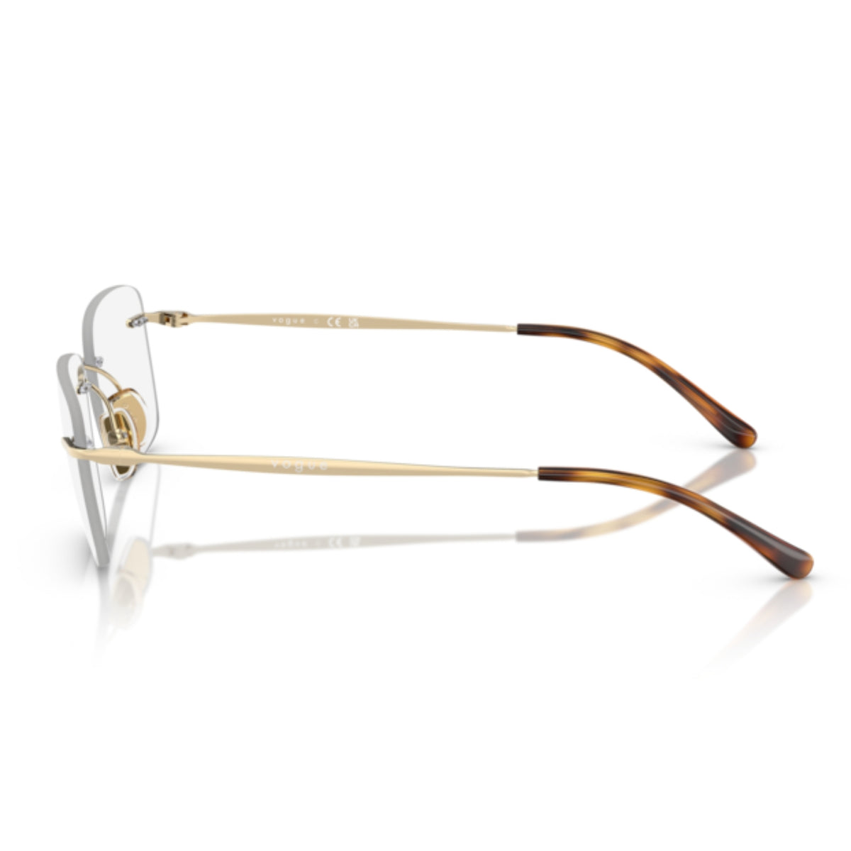 Vogue VO4314I pale gold rimless eyeglasses, side view of the pale gold temple