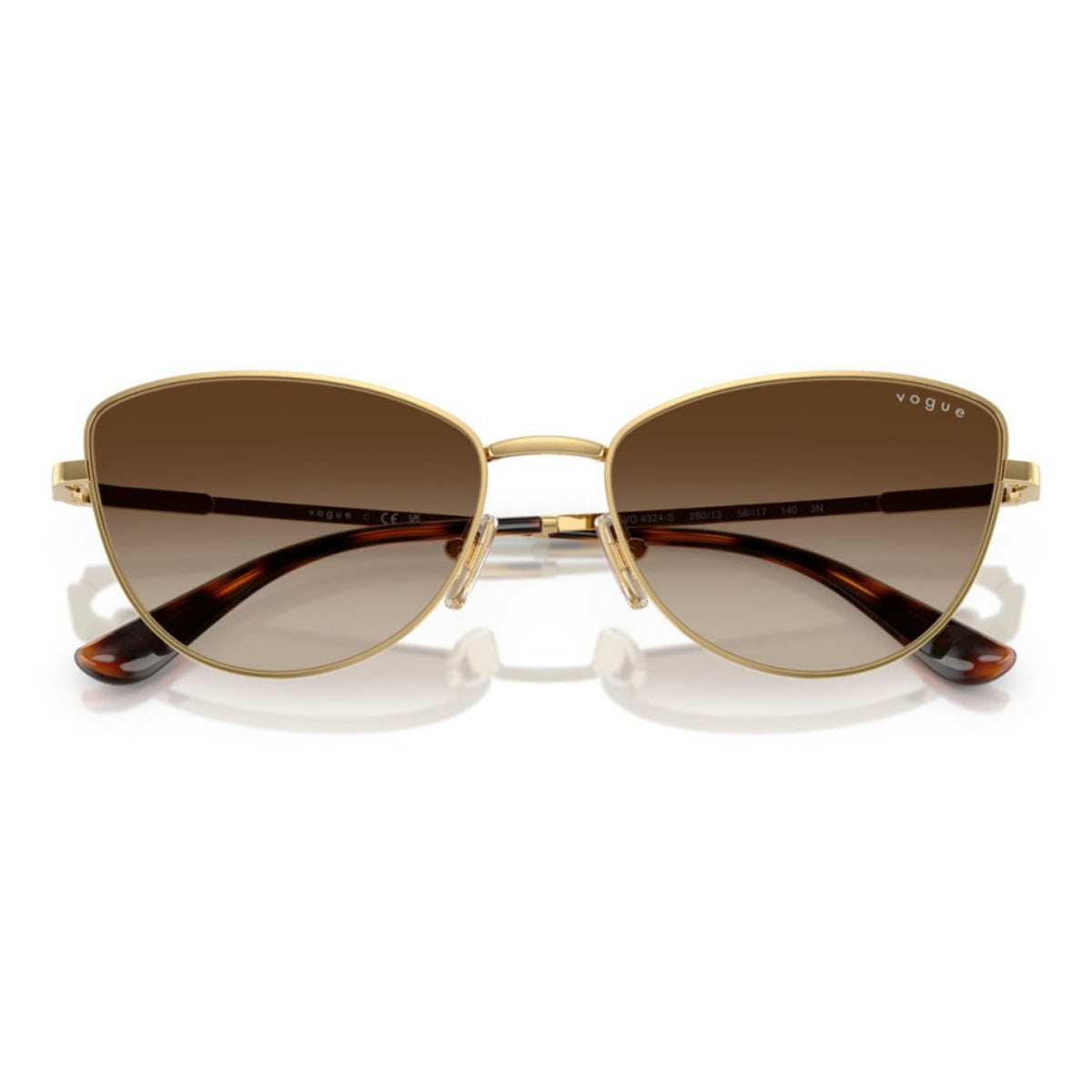 Vogue VO4324S gold cat-eye sunglasses, front view with the temples folded