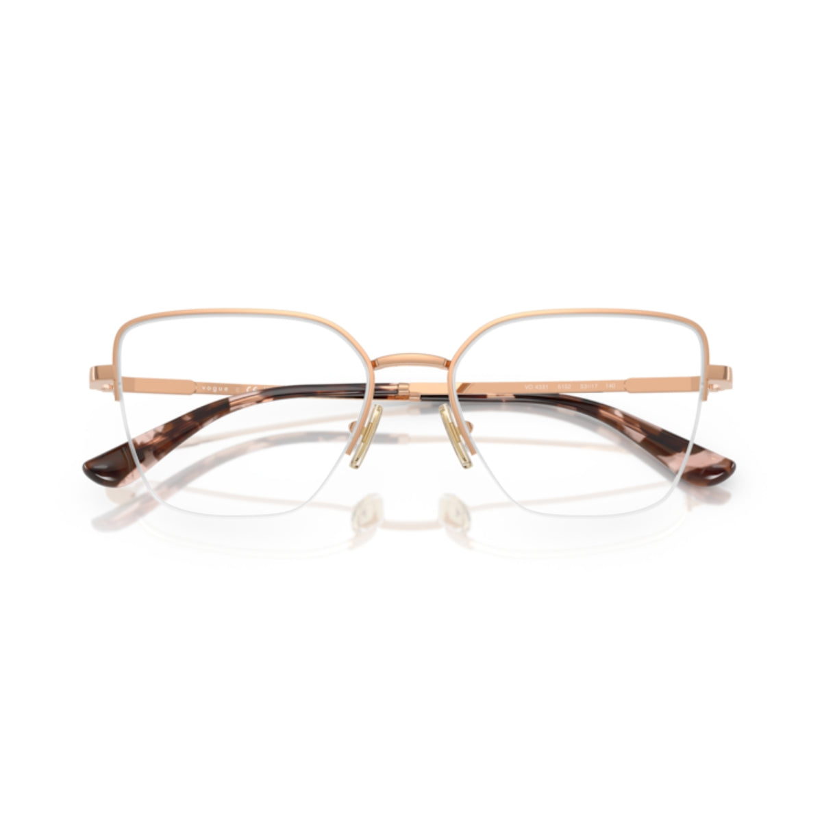 Vogue VO4331 rose gold cat-eye eyeglasses, front view with the temples folded