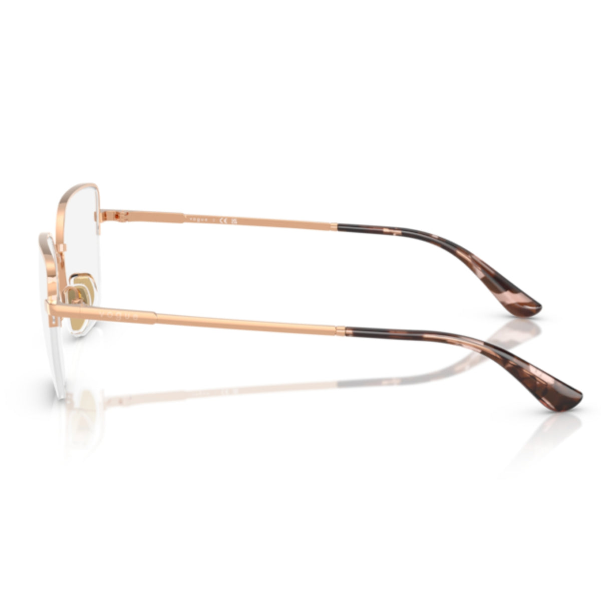 Vogue VO4331 rose gold cat-eye eyeglasses, side view of the rose gold temple