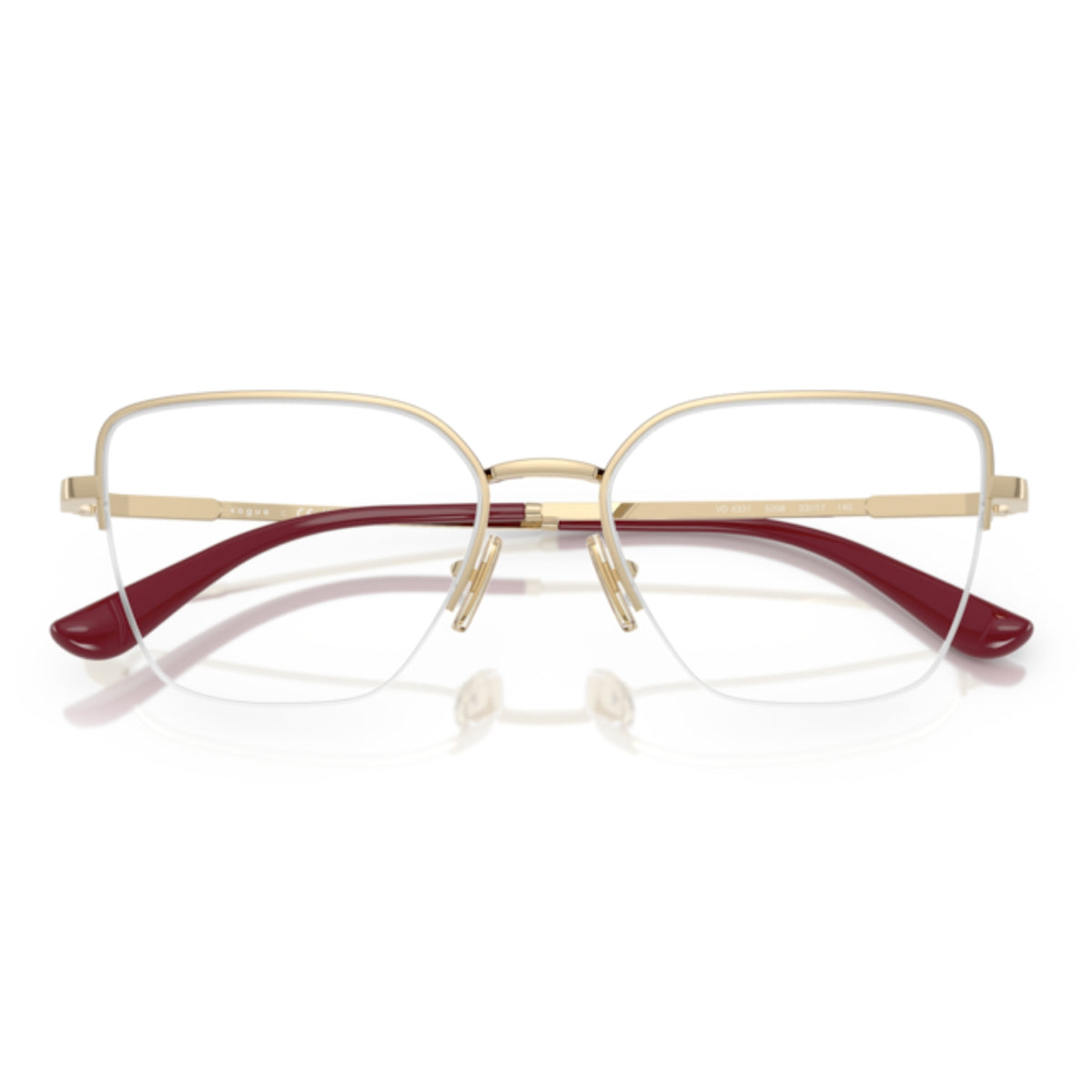 Vogue VO4331 pale gold/top bordeaux cat-eye eyeglasses, front view with the temples folded