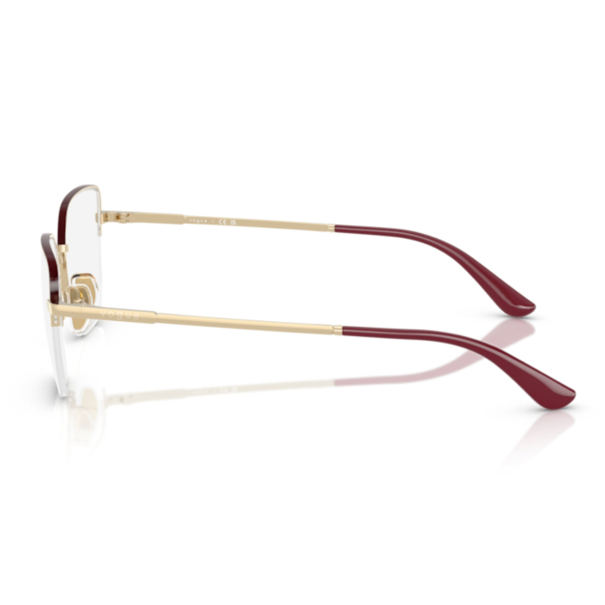 Vogue VO4331 pale gold/top bordeaux cat-eye eyeglasses, side view of the pale gold temple