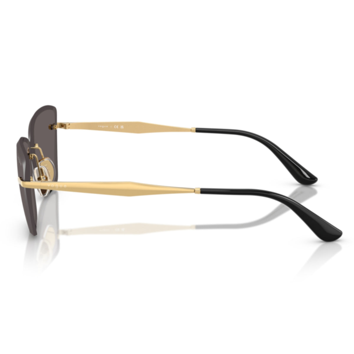 Vogue VO4332S gold rimless sunglasses, side view of the temple