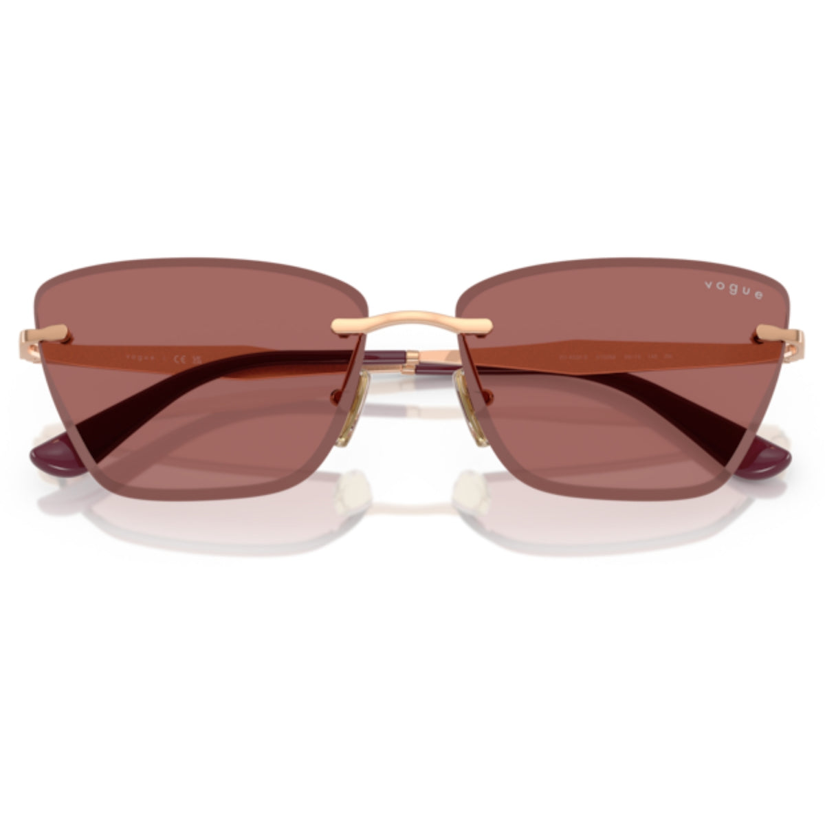 Vogue VO4332S rose gold rimless sunglasses, front view with the temples folded