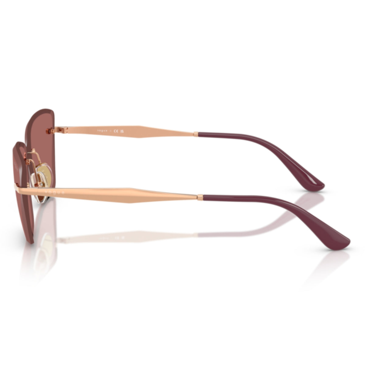 Vogue VO4332S rose gold rimless sunglasses, side view of the rose gold temple