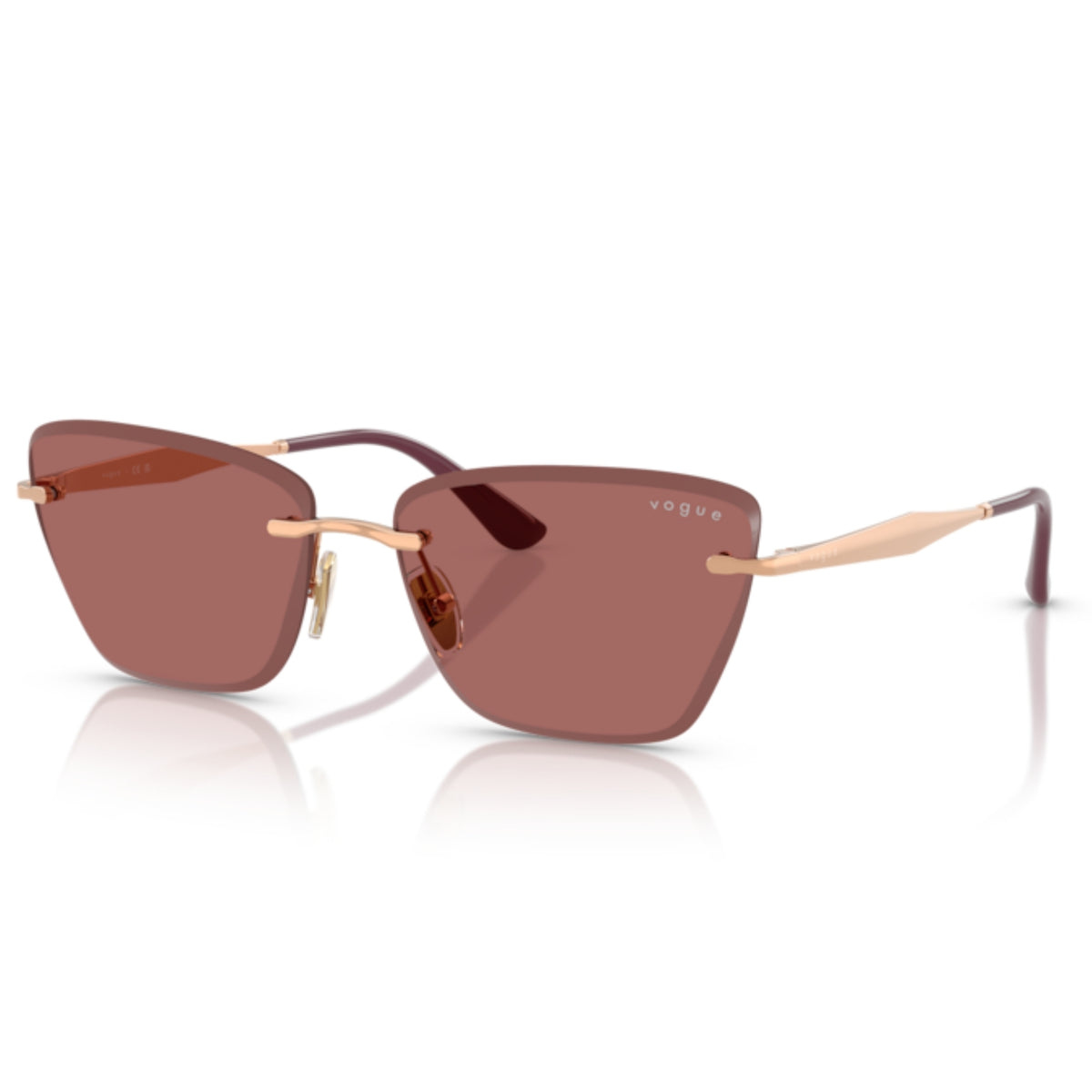 Vogue VO4332S rose gold rimless sunglasses with dark violet lenses