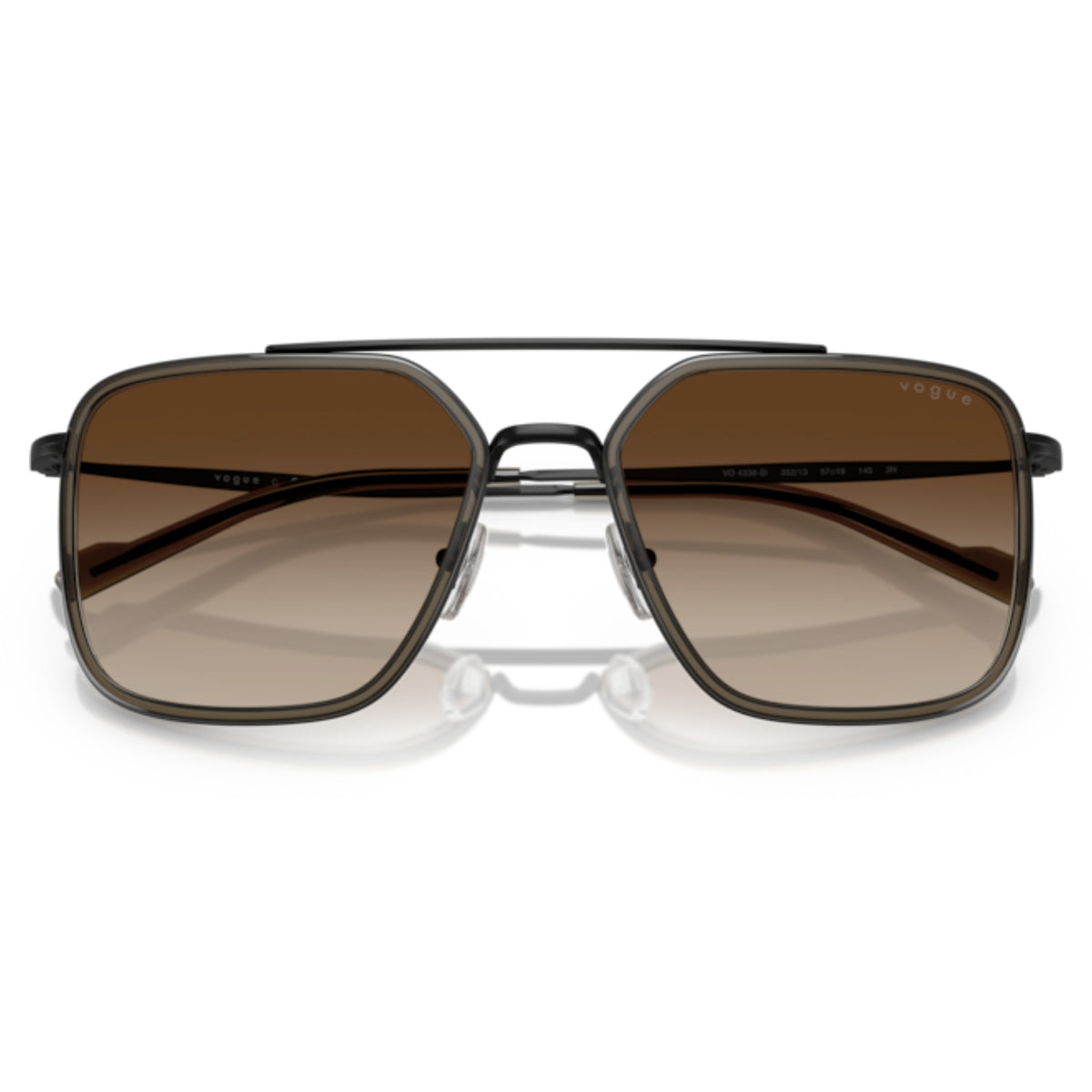 Vogue VO4336SI black square sunglasses, front view with the temples folded
