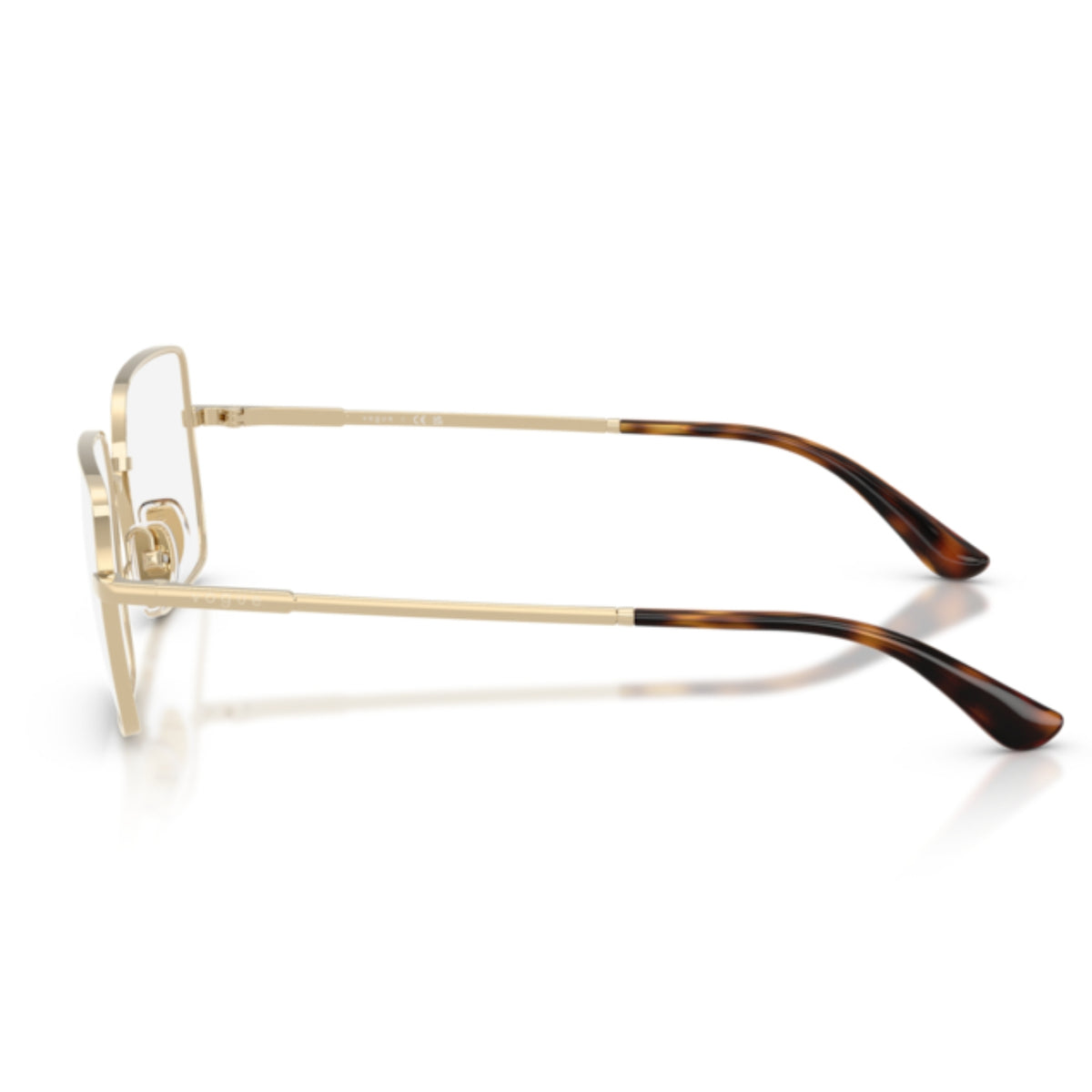 Vogue VO4340 pale gold rectangle eyeglasses, side view of the pale gold temple