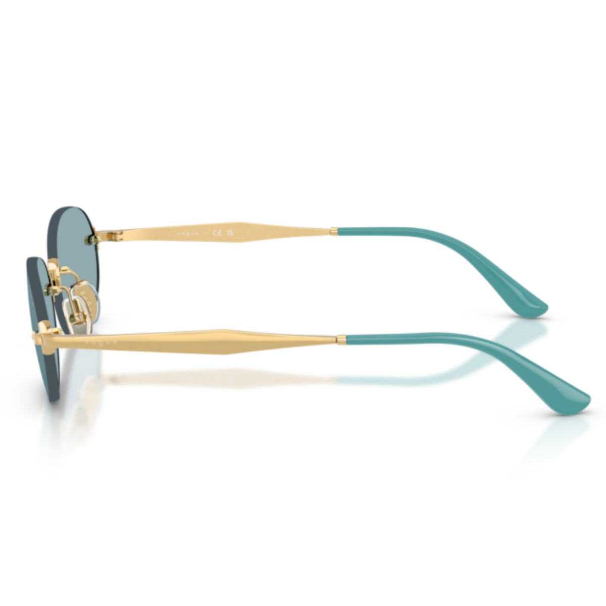 Vogue VO4342S gold rimless sunglasses with blue lenses, another view