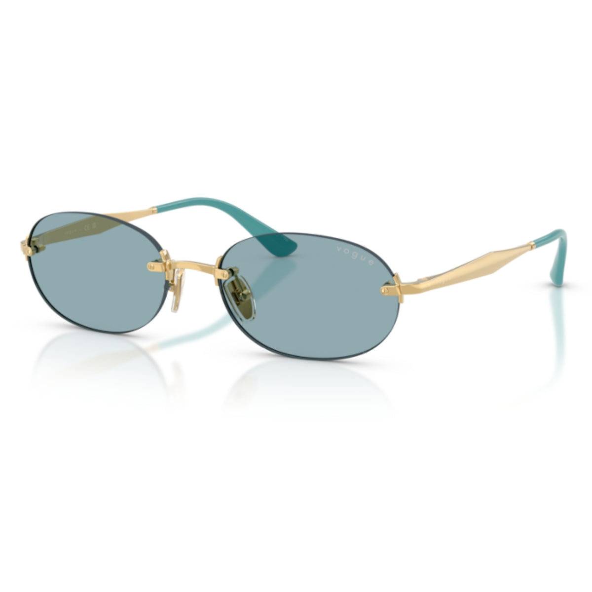 Vogue VO4342S gold rimless sunglasses with blue lenses