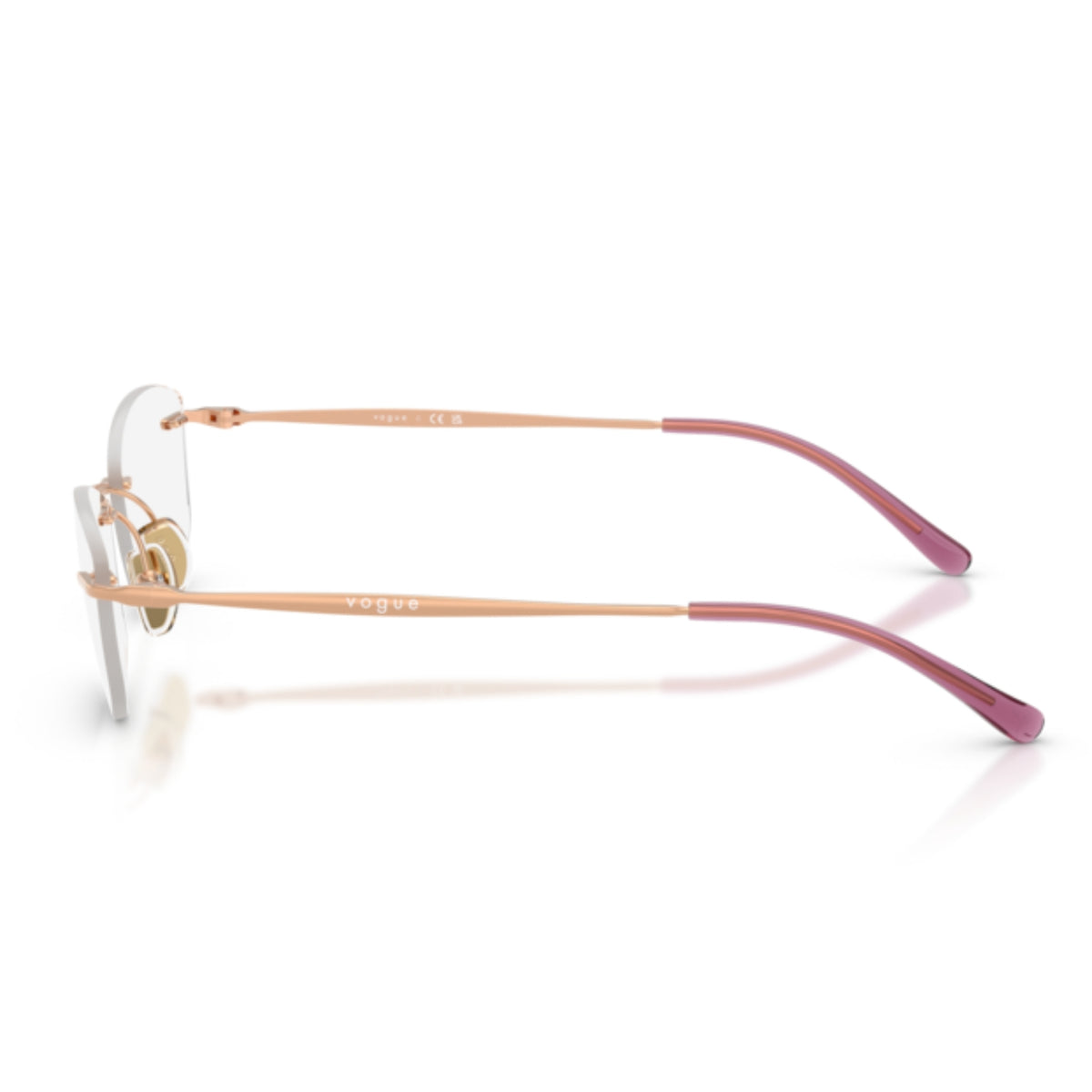 Vogue VO4361I rose gold rimless eyeglasses, side view of the rose gold temple
