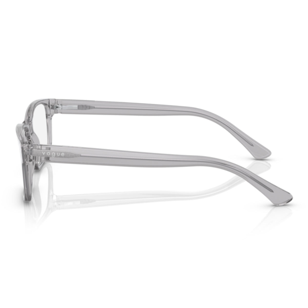 Vogue VO5013I transparent blue rectangle eyeglasses, side view of the transparent grey temple