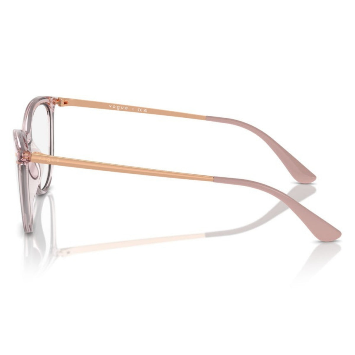 Vogue VO5276 transparent pink oval eyeglasses, side view of the temple