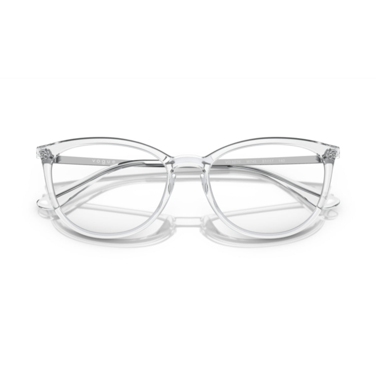 Vogue VO5276 transparent cat-eye eyeglasses, front view with the temples folded