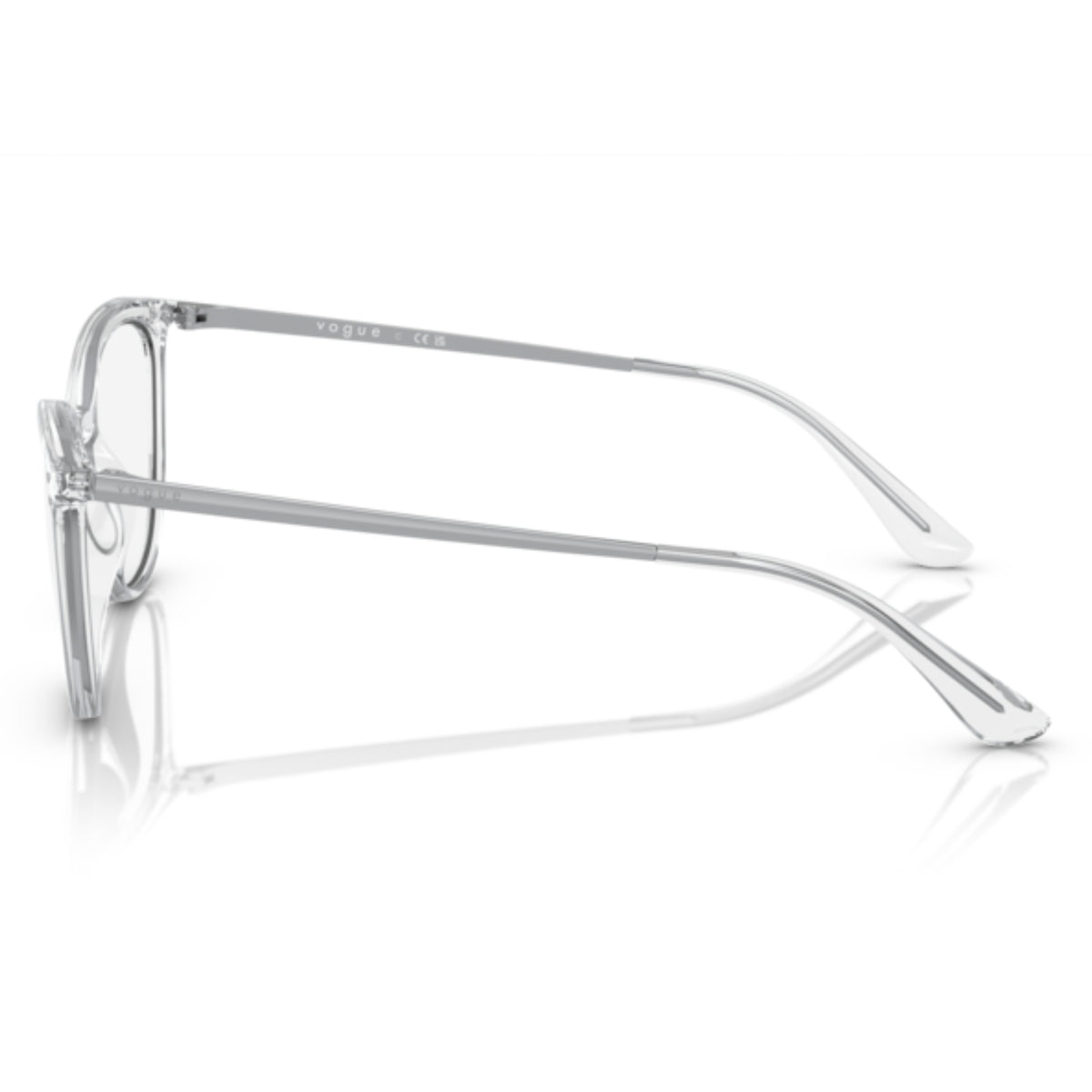 Vogue VO5276 transparent cat-eye eyeglasses, side view of the silver temple