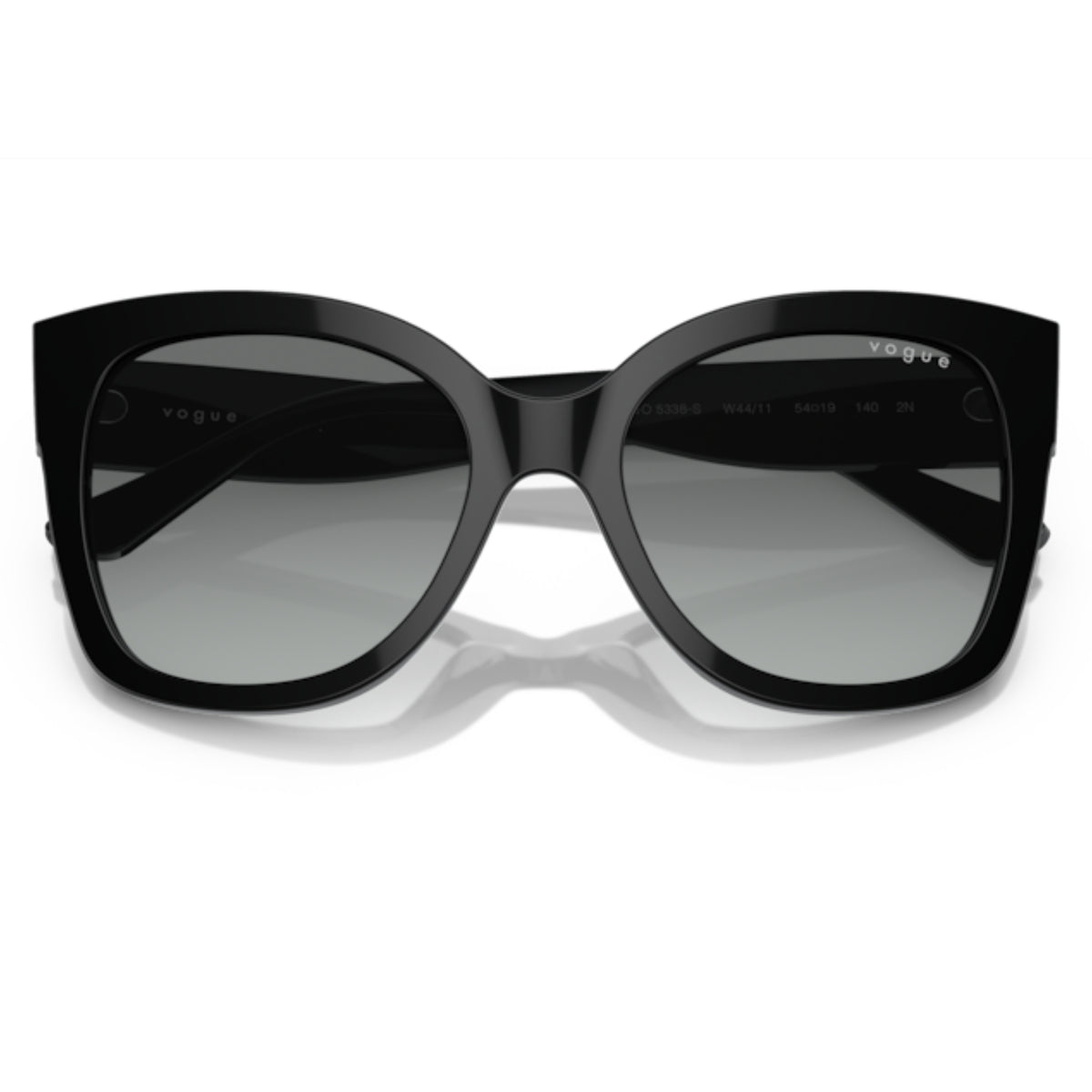Vogue VO5338S black square sunglasses, front view with the temples folded