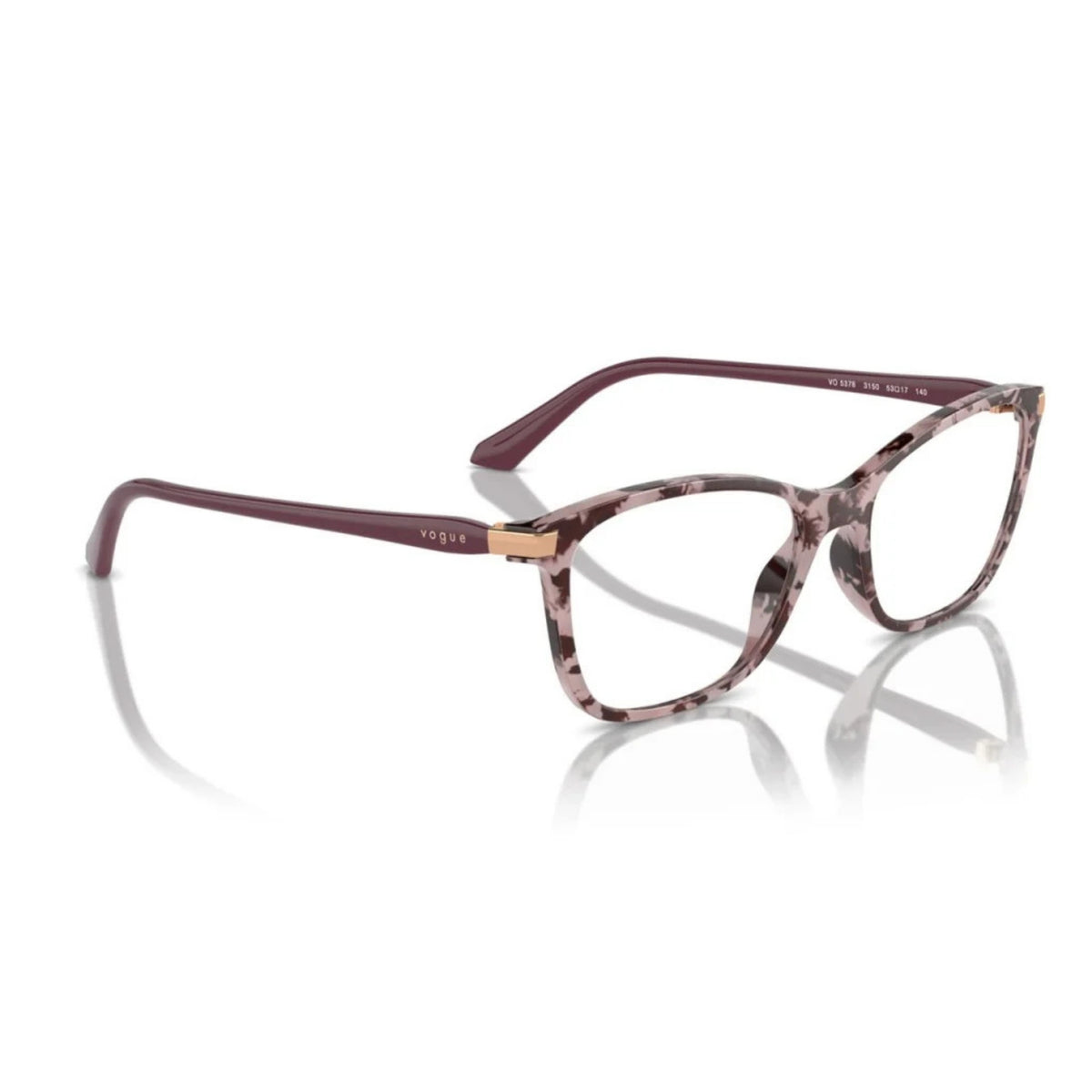 Vogue VO5378 pink tortoise square eyeglasses, angled view