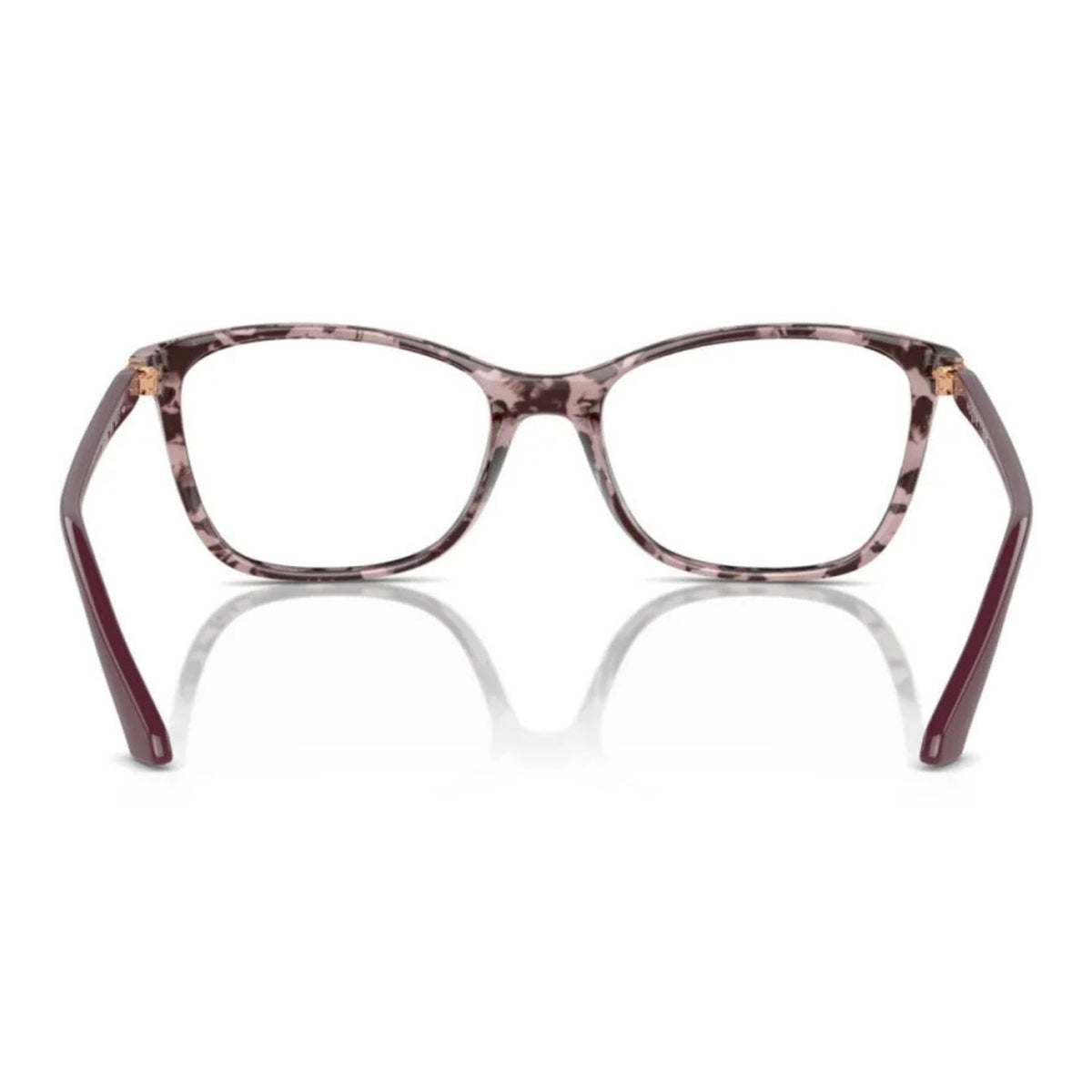 Vogue VO5378 pink tortoise square eyeglasses, back view of the frame and temples