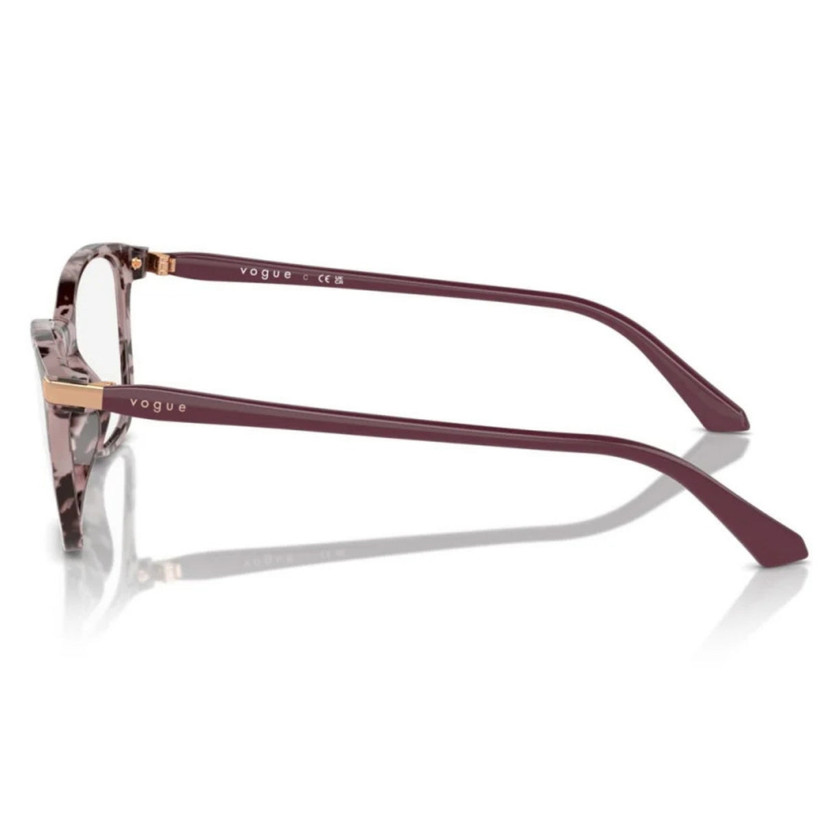 Vogue VO5378 pink tortoise square eyeglasses, side view of the temple